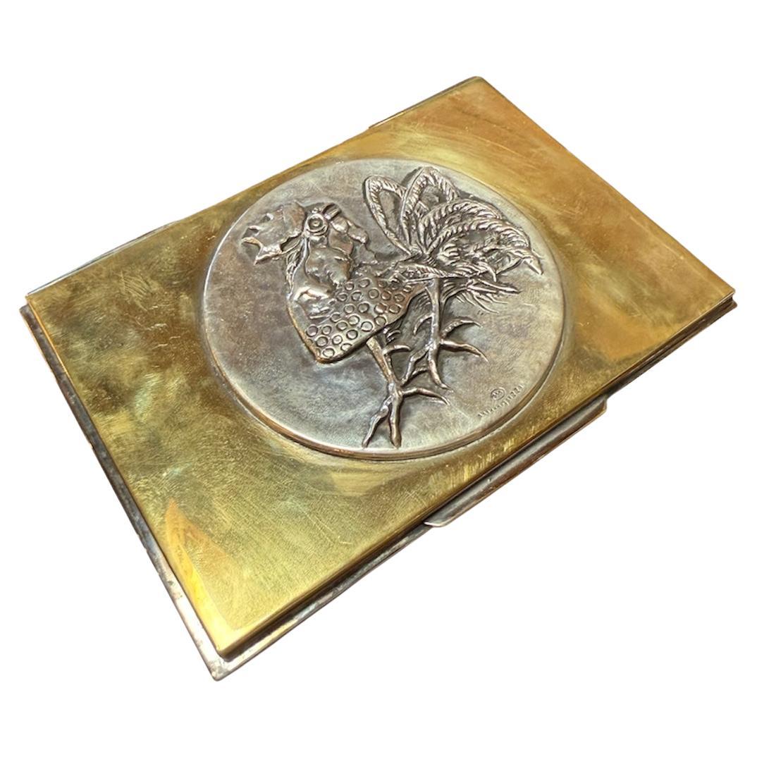 Brass and Silver Embossed Box with Bird Motif