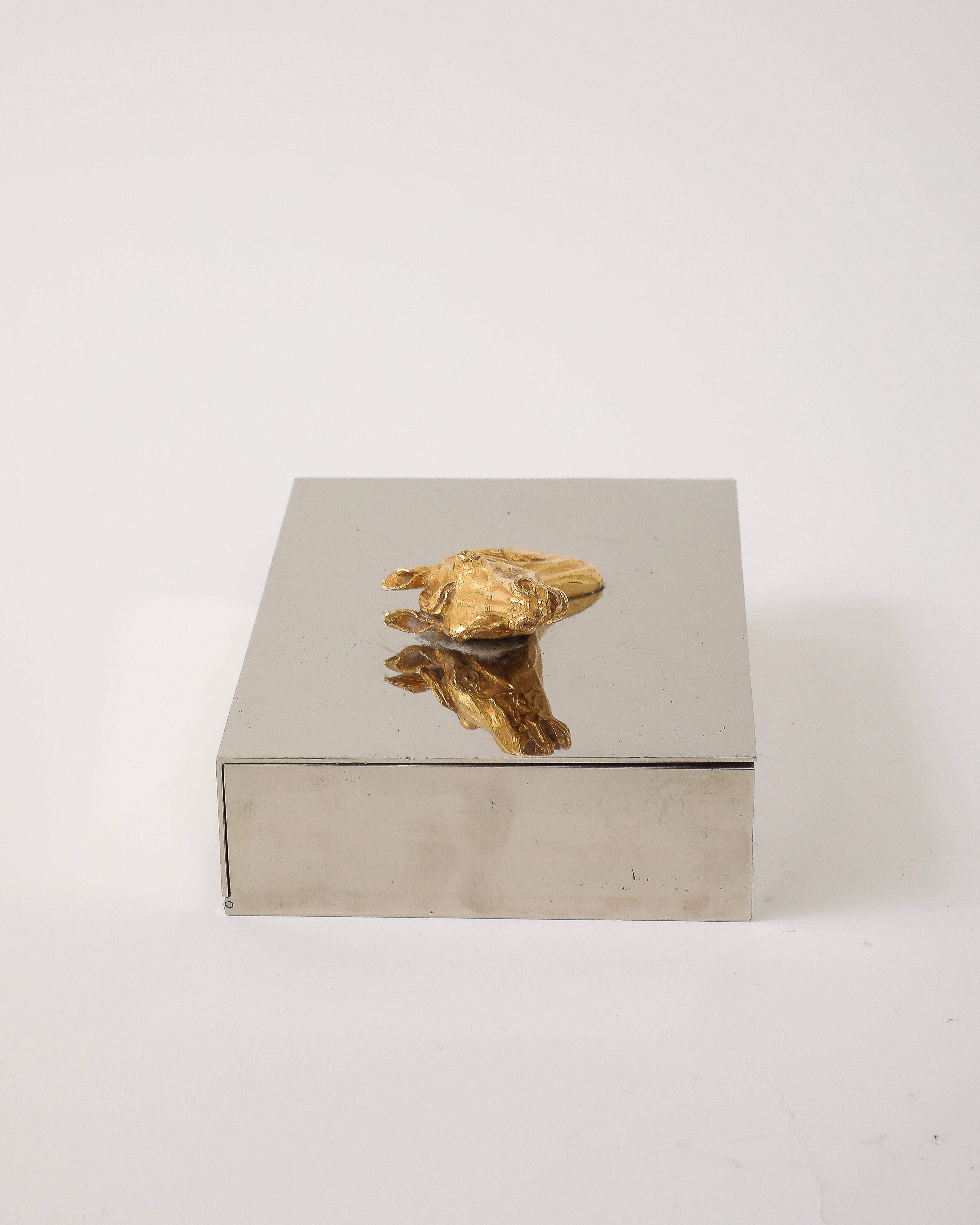 Brass and Silver Plated Box with Horse Decoration by Hermes, France, c. 1955 For Sale 5