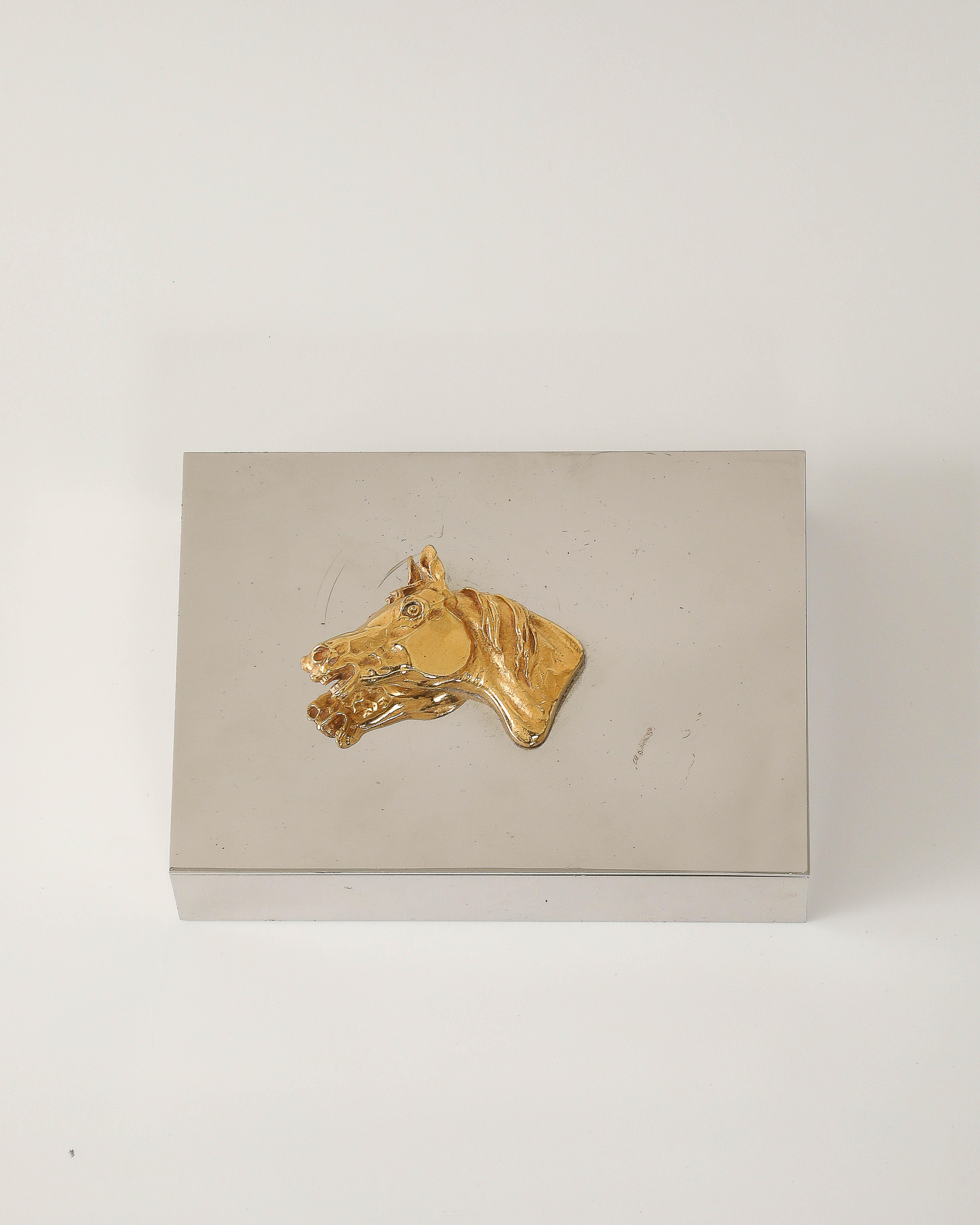 Brass and Silver Plated Box with Horse Decoration by Hermes, France, c. 1955 For Sale 12
