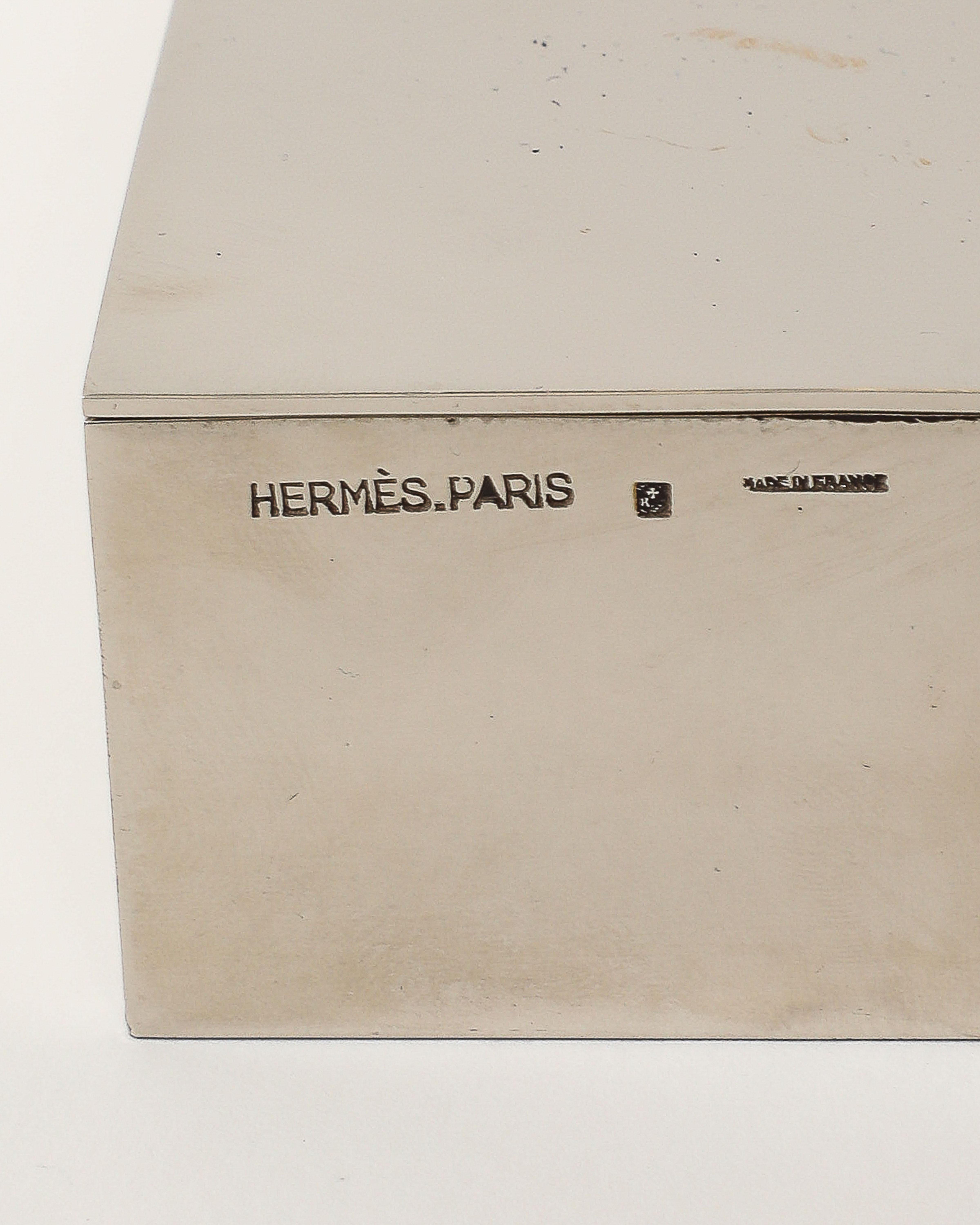 Brass and Silver Plated Box with Horse Decoration by Hermes, France, c. 1955 For Sale 2