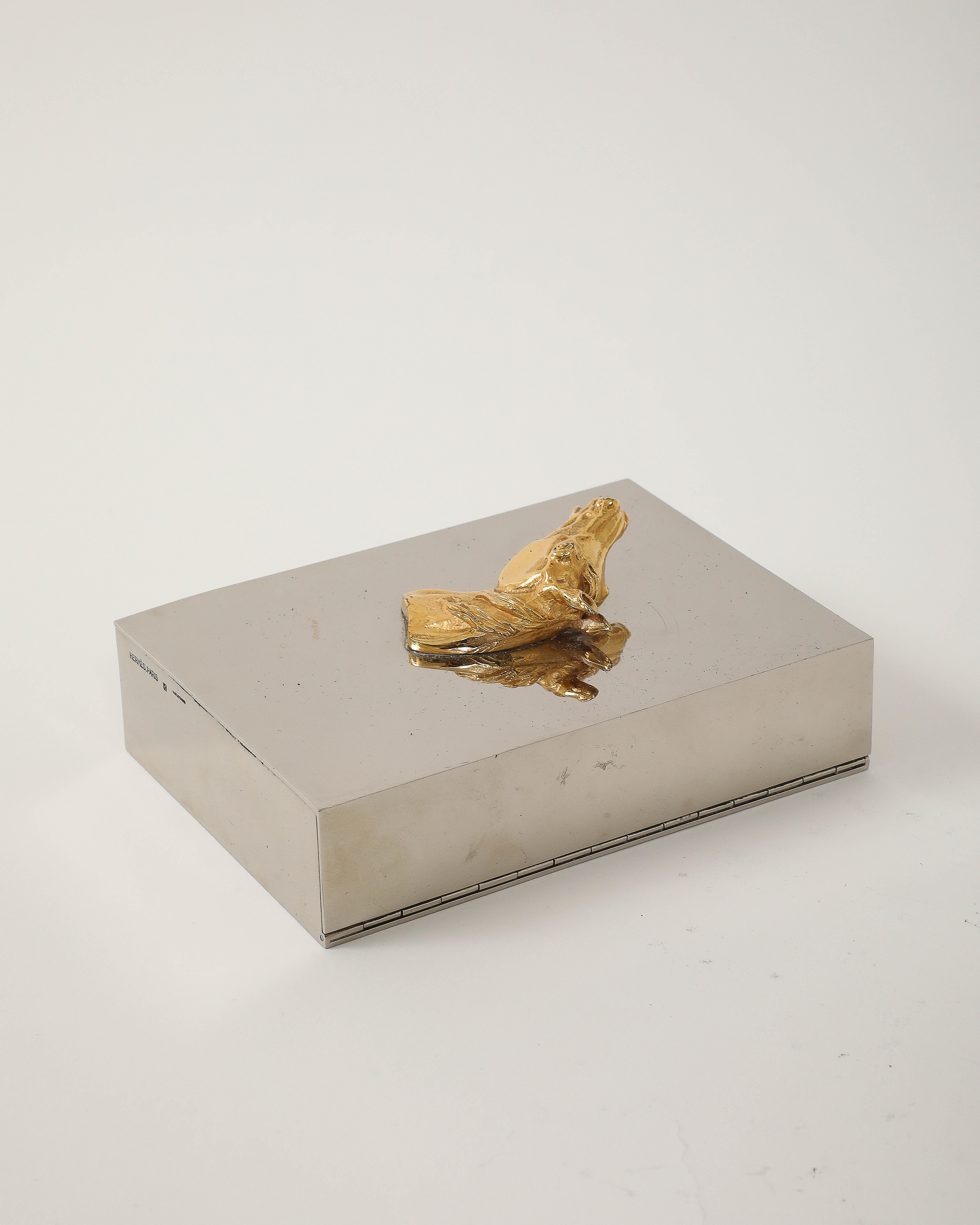 Brass and Silver Plated Box with Horse Decoration by Hermes, France, c. 1955 For Sale 3
