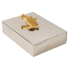 Brass and Silver Plated Box with Horse Decoration by Hermes, France, c. 1955