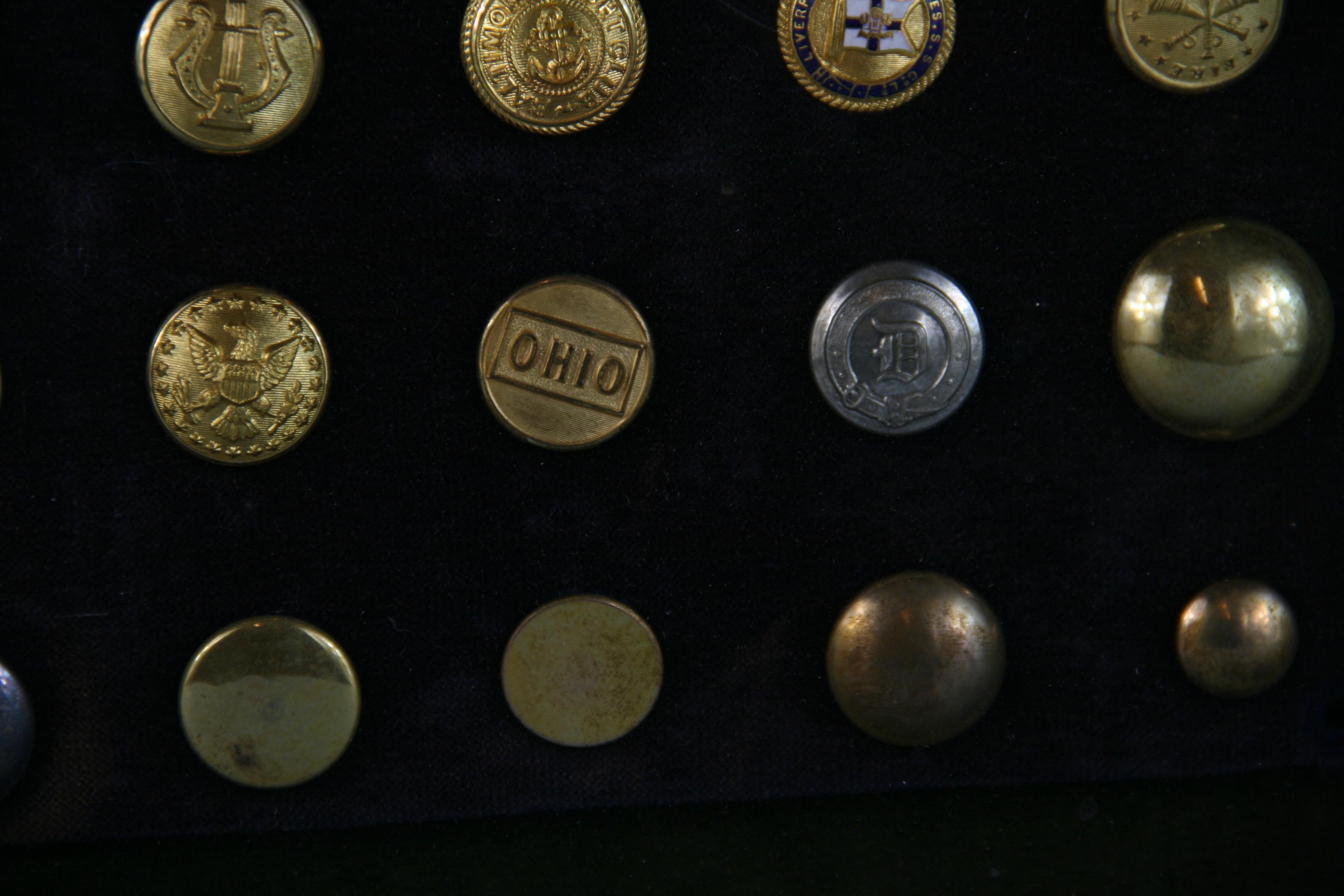 Brass and Silver Vintage Button Collection in Custom Wood Case For Sale 7