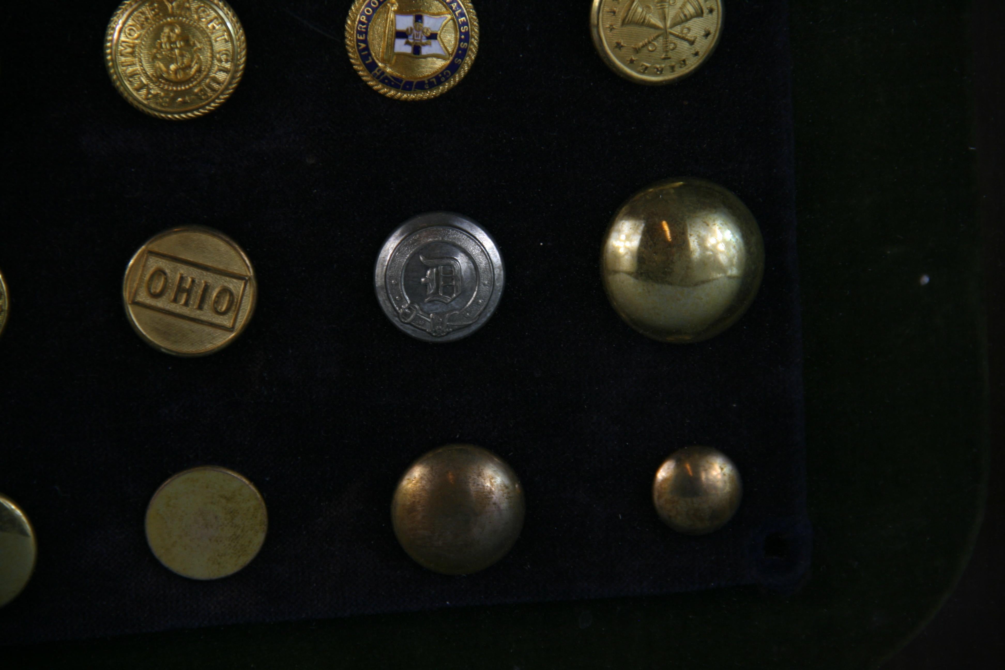 Brass and Silver Vintage Button Collection in Custom Wood Case For Sale 8
