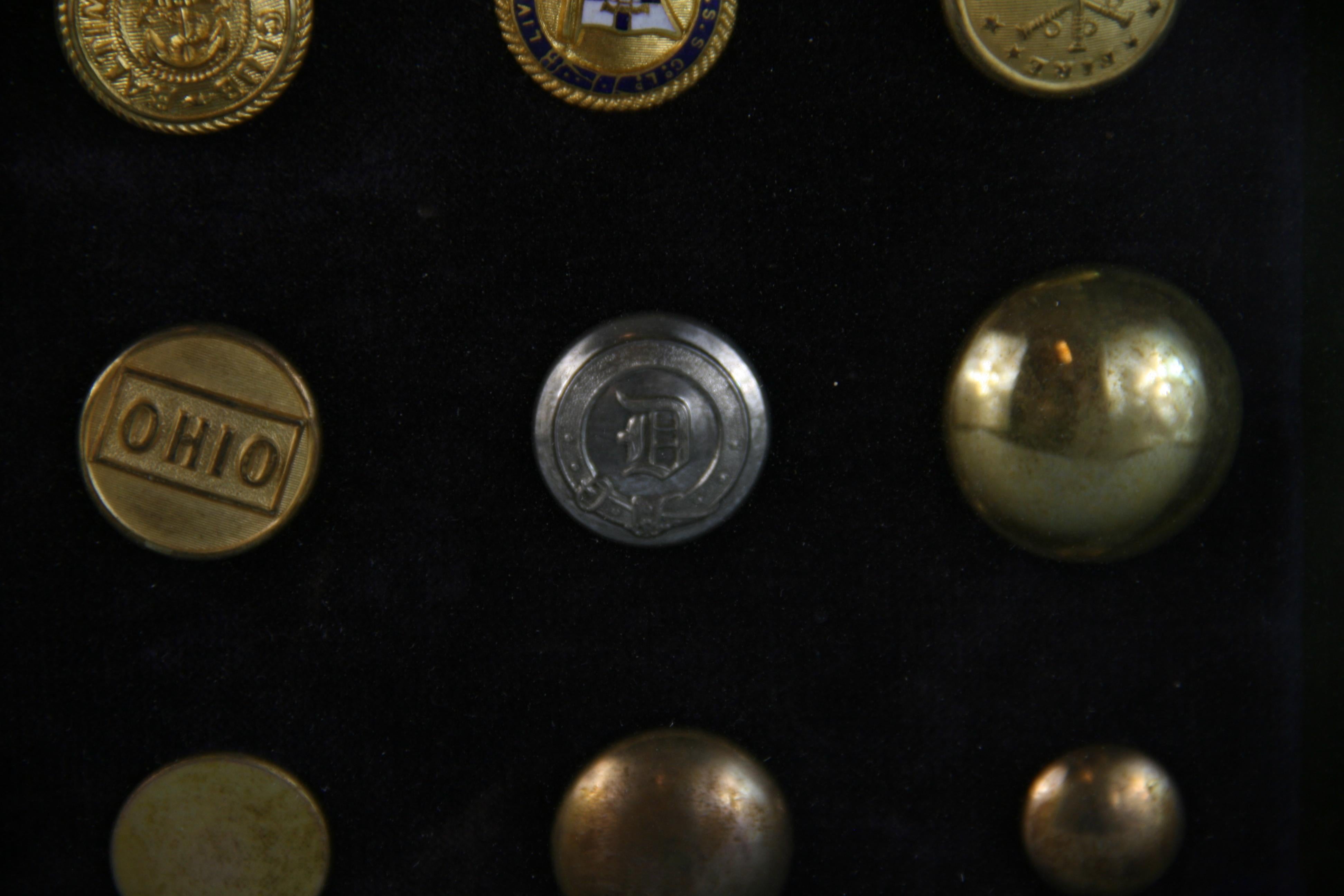 Brass and Silver Vintage Button Collection in Custom Wood Case For Sale 10