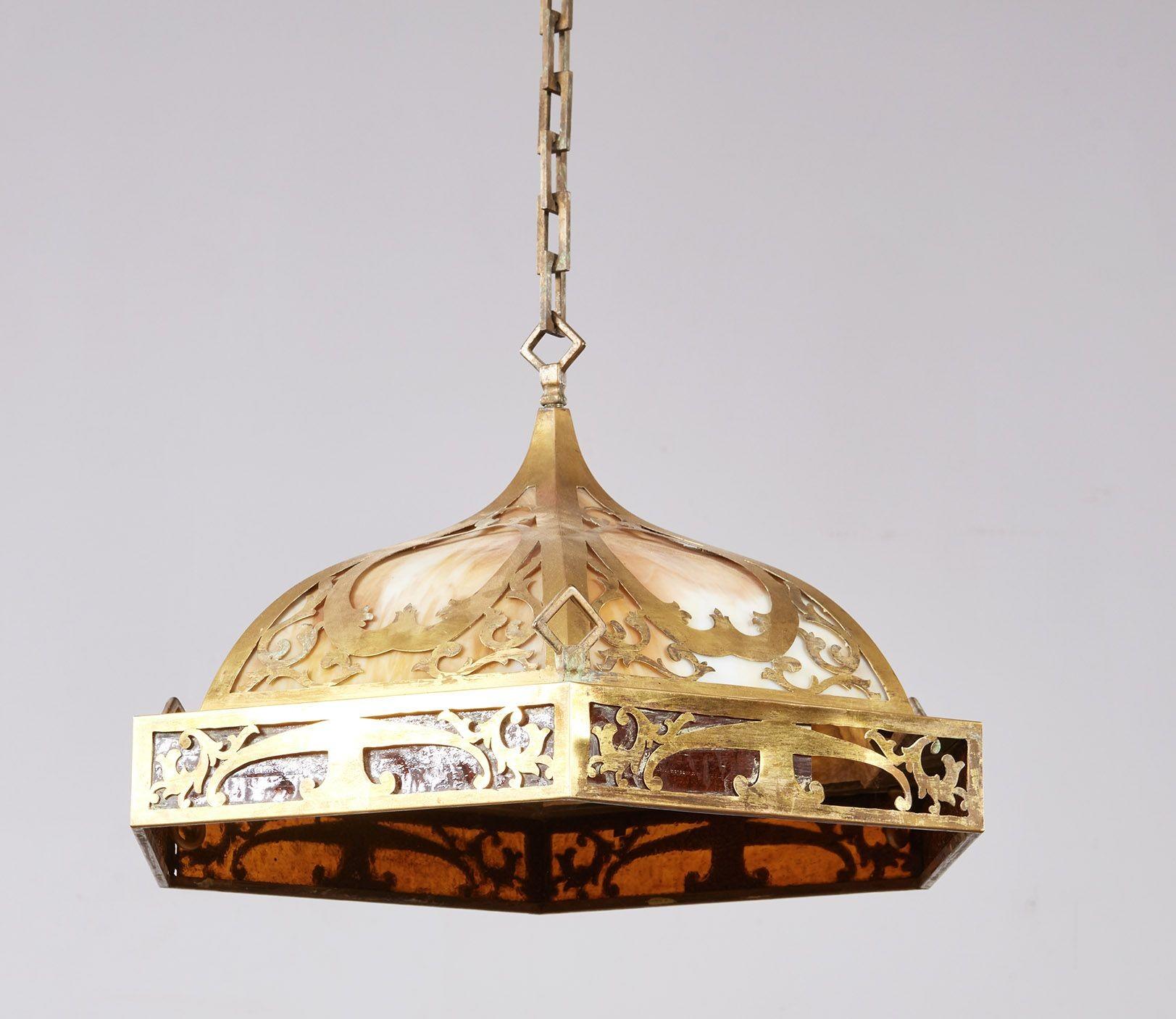 Messing und Schlacke Glas Kunst und Handwerk Pendelleuchte im Angebot 6