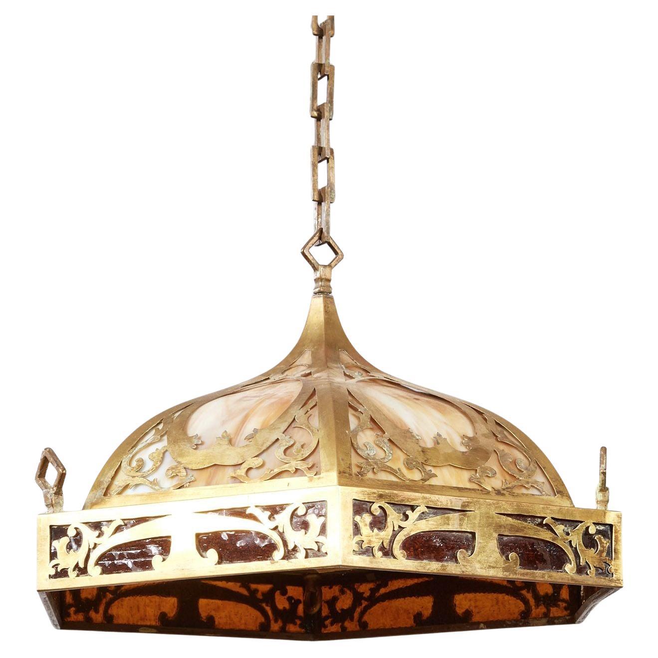 Messing und Schlacke Glas Kunst und Handwerk Pendelleuchte im Angebot