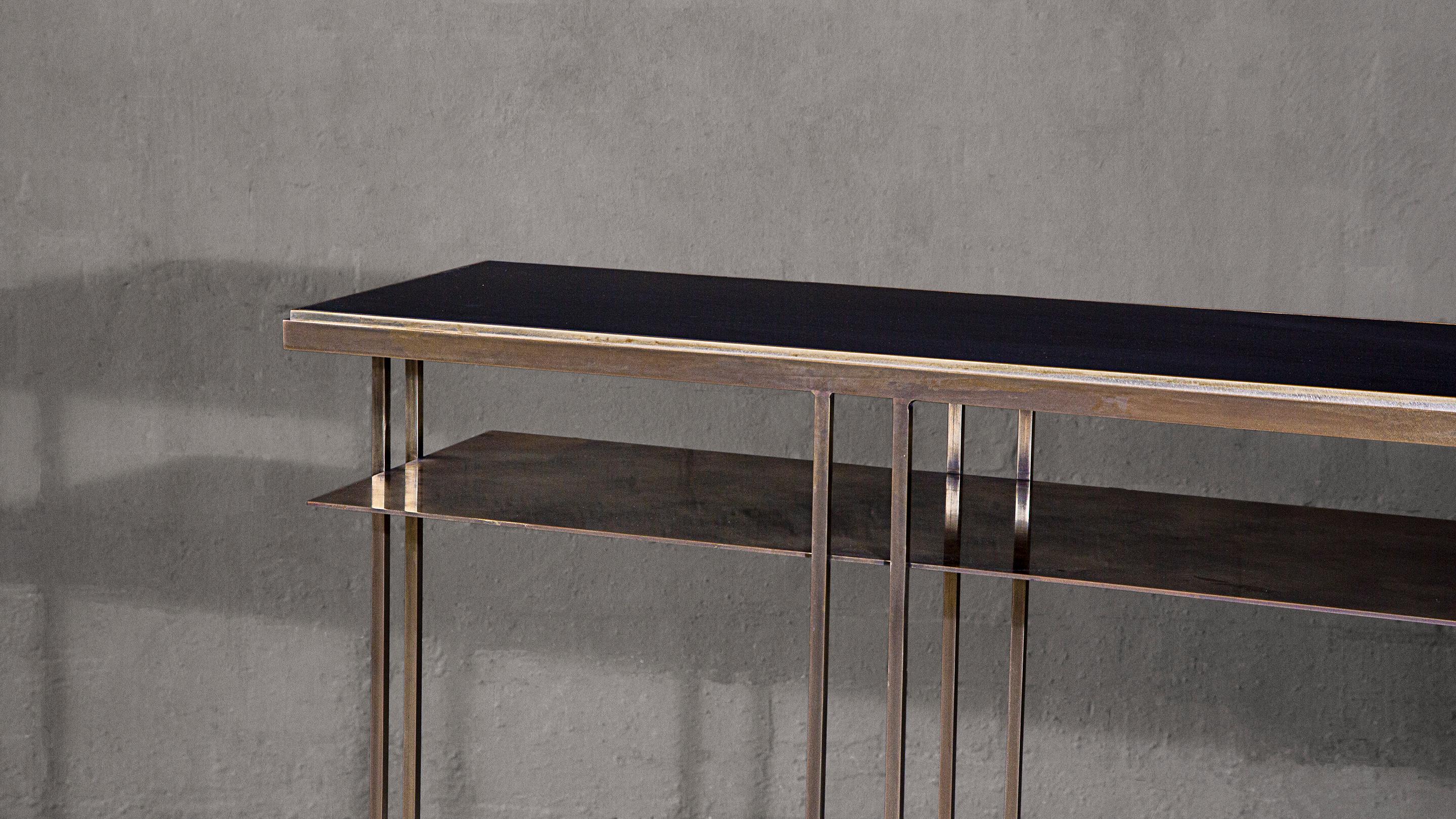 Brass and Slate Handcrafted Console Signed by Novocastrian In New Condition In Geneve, CH