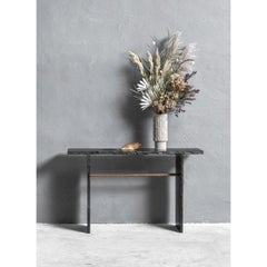 Unique Gold Brass and Rough Black Slate Sculpted Console by Frederic Saulou