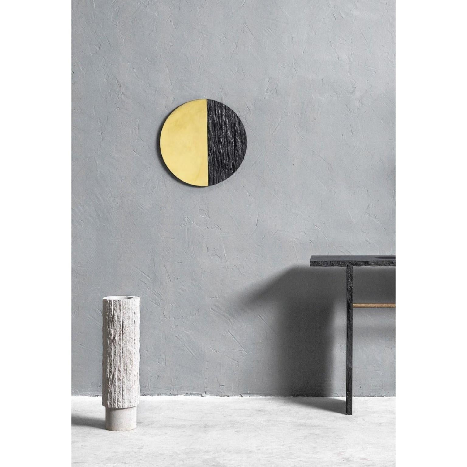 Modern Unique Gold Brass and Rough Black Slate Sculpted Console by Frederic Saulou For Sale