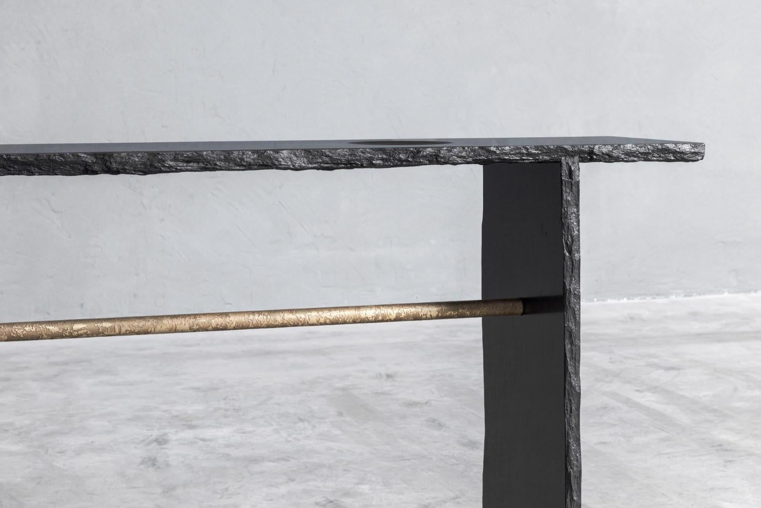 Brass and Slate Sculpted Console by Frederic Saulou 1