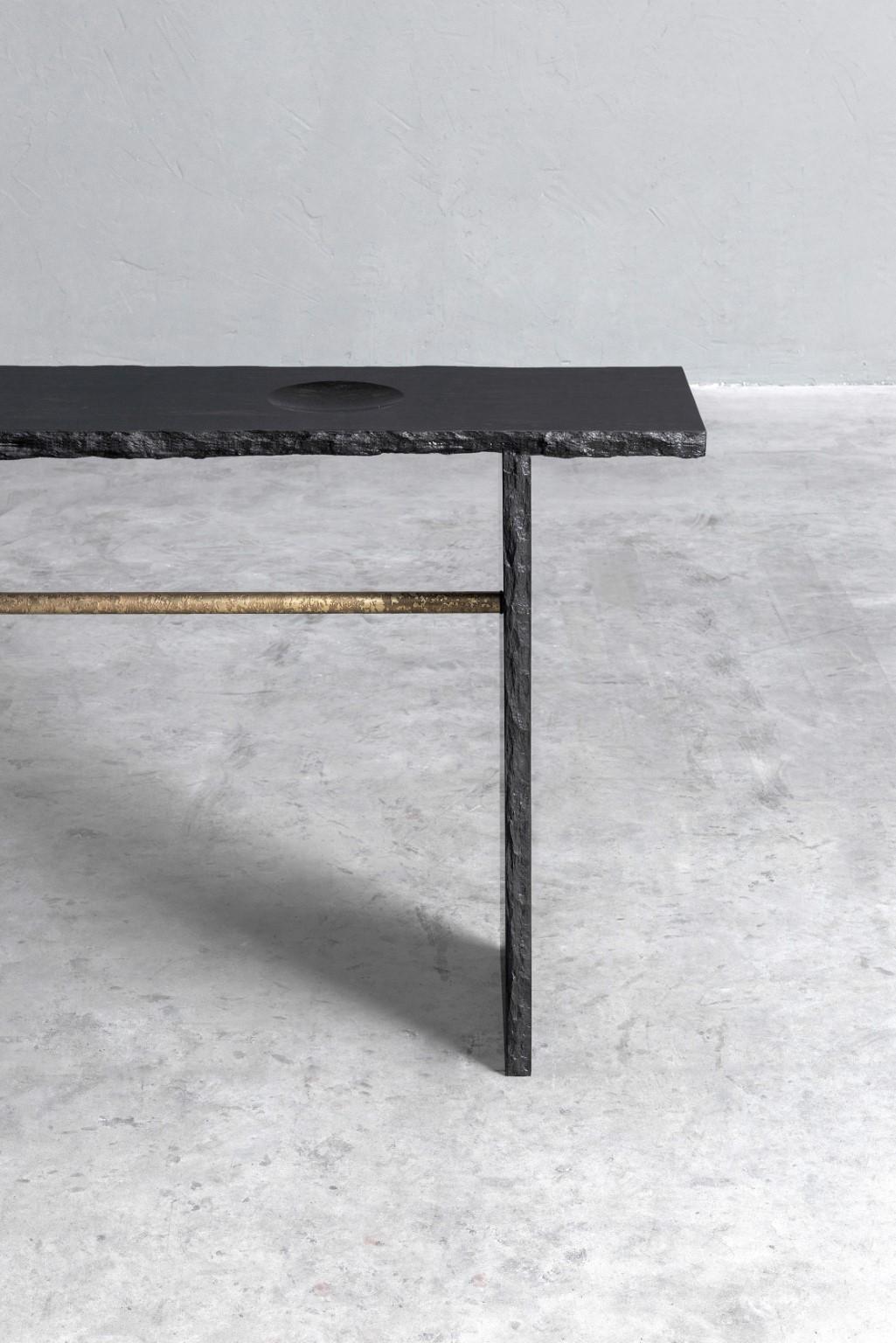 Brass and Slate Sculpted Console by Frederic Saulou 2