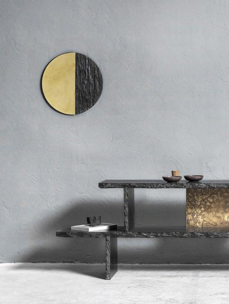Brass and Slate Sculpted Mirror by Frederic Saulou 1