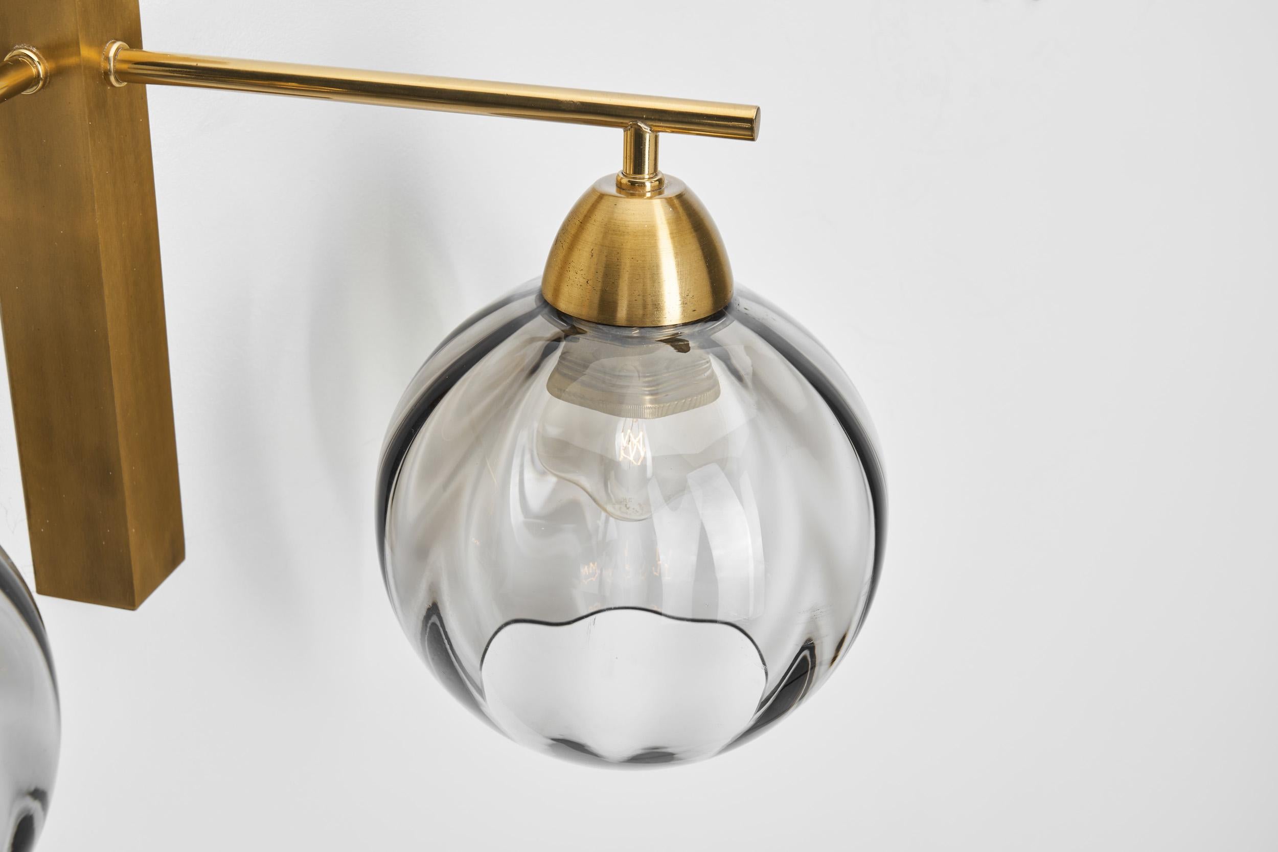 Brass and Smoke Glass Wall Light by Holger Johansson, Sweden 20th Century For Sale 5