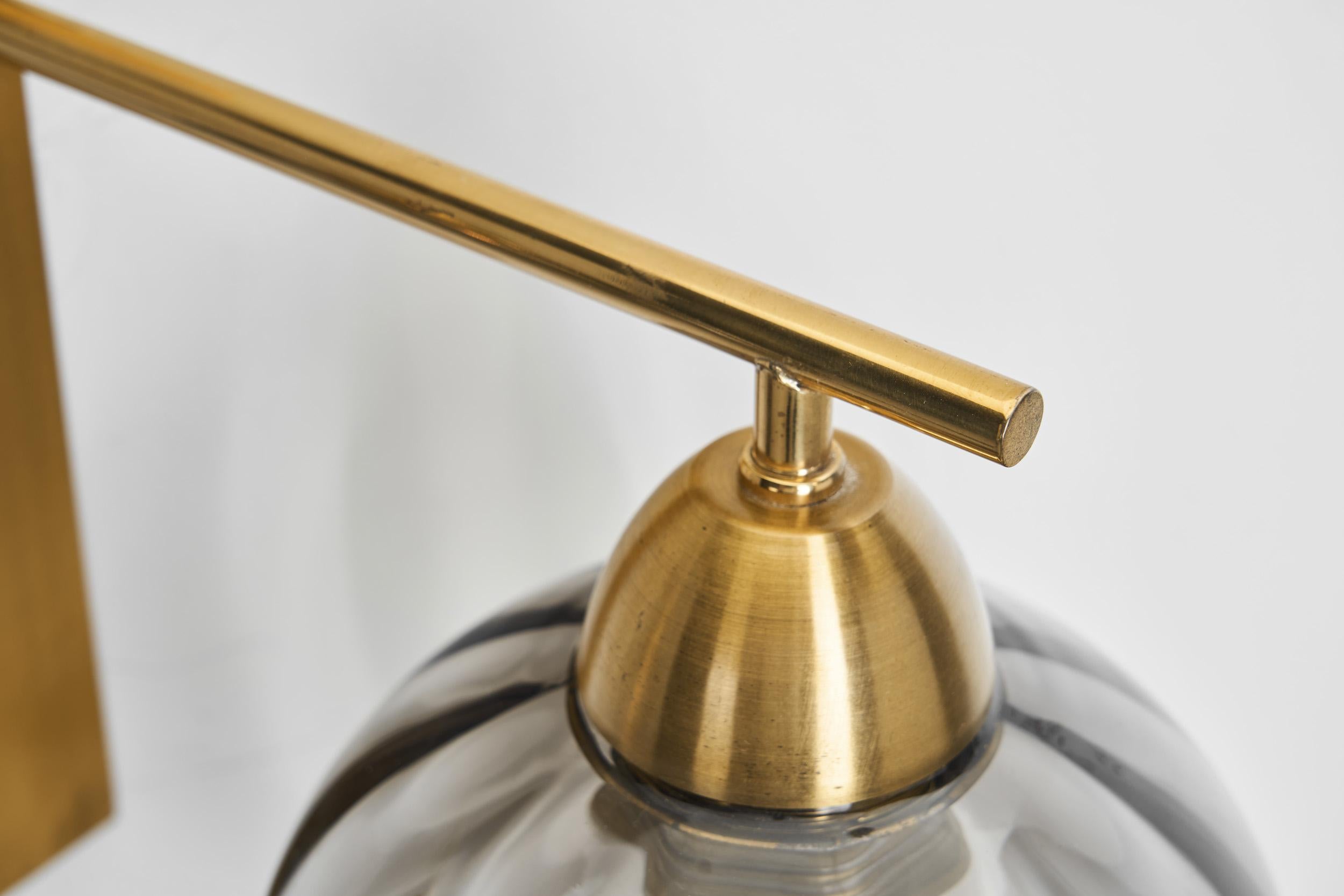 Brass and Smoke Glass Wall Light by Holger Johansson, Sweden 20th Century For Sale 6