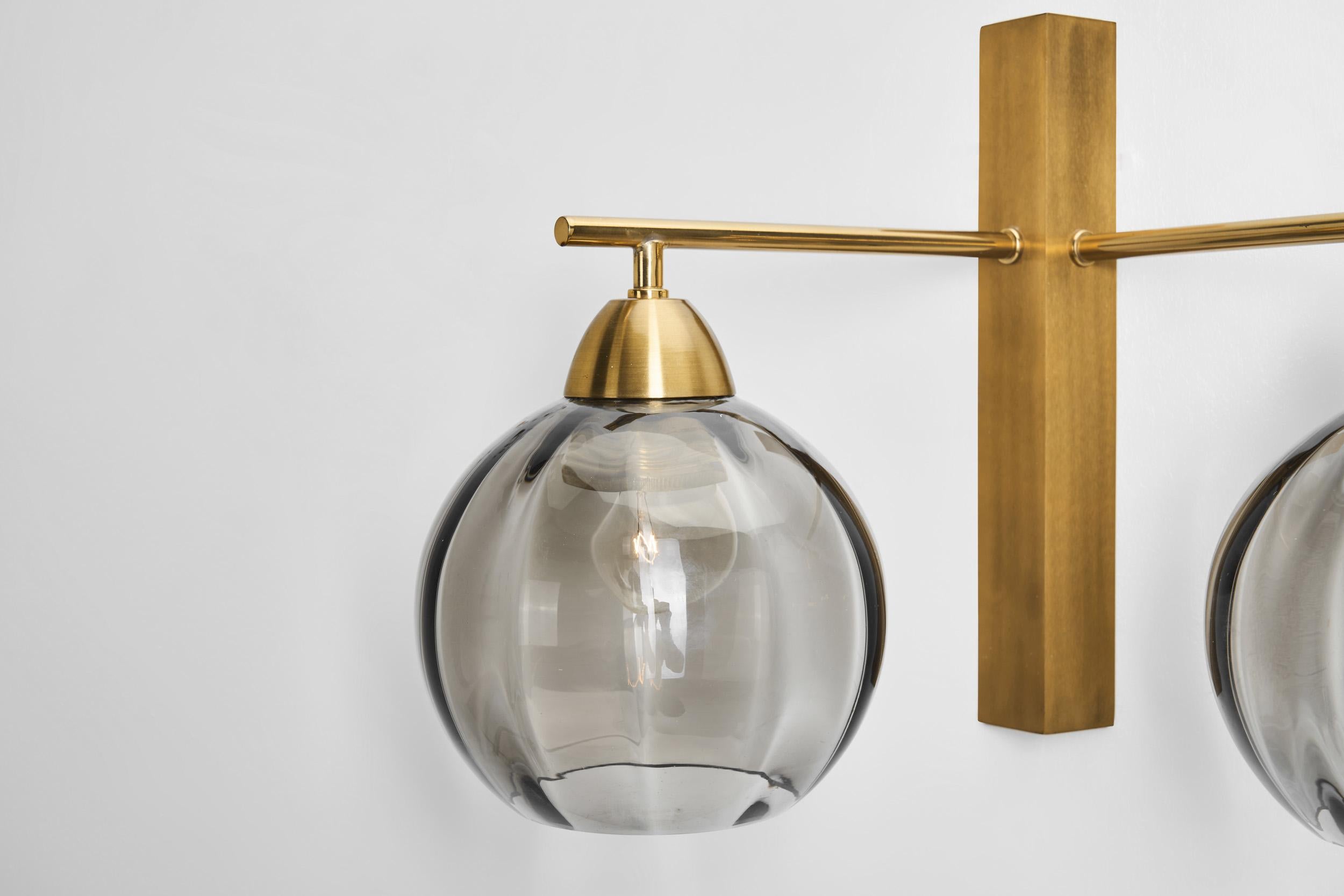 Brass and Smoke Glass Wall Light by Holger Johansson, Sweden 20th Century For Sale 7