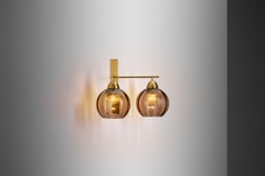 Brass and Smoke Glass Wall Light by Holger Johansson, Sweden 20th Century