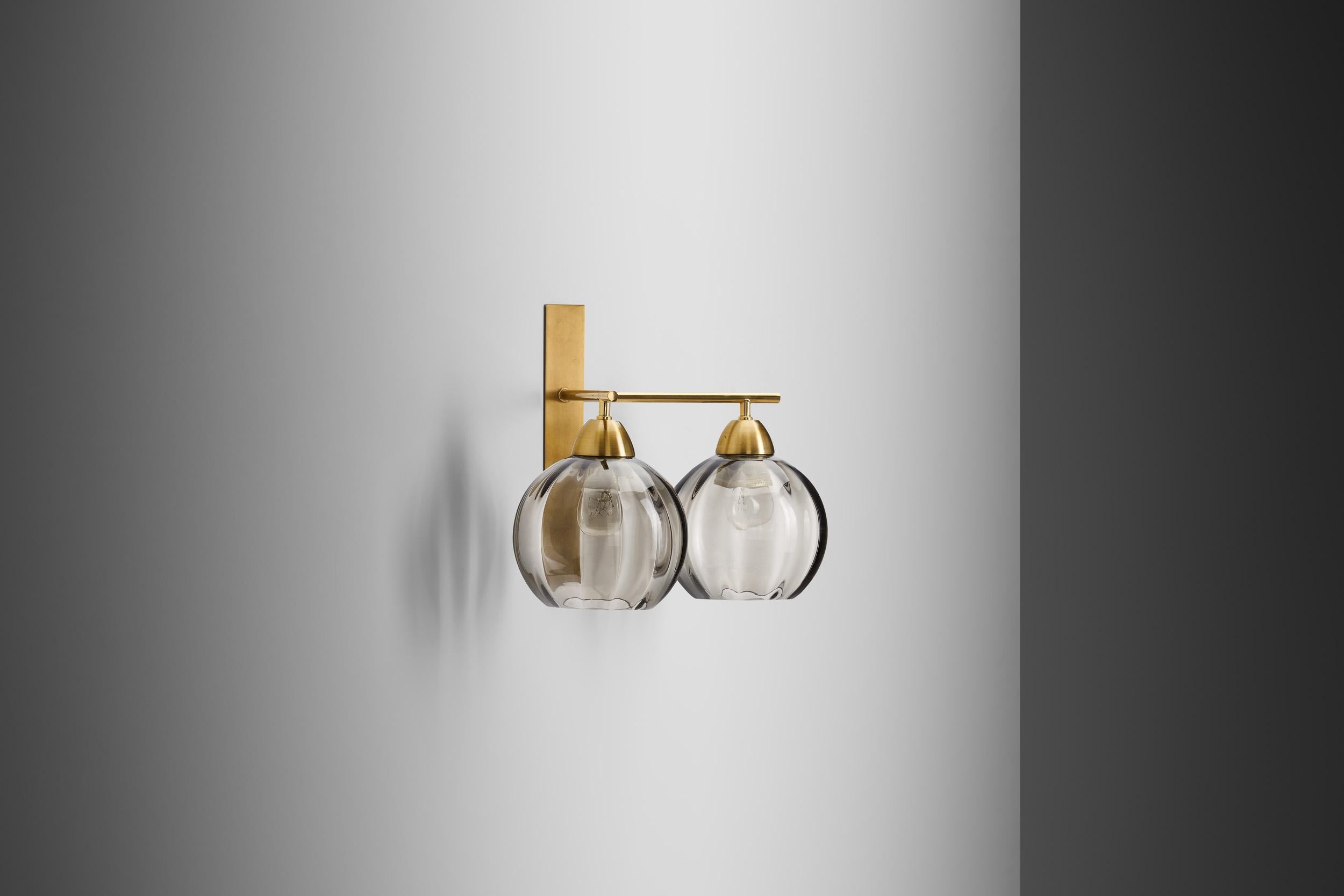 Brass and Smoke Glass Wall Light by Holger Johansson, Sweden 20th Century In Good Condition For Sale In Utrecht, NL