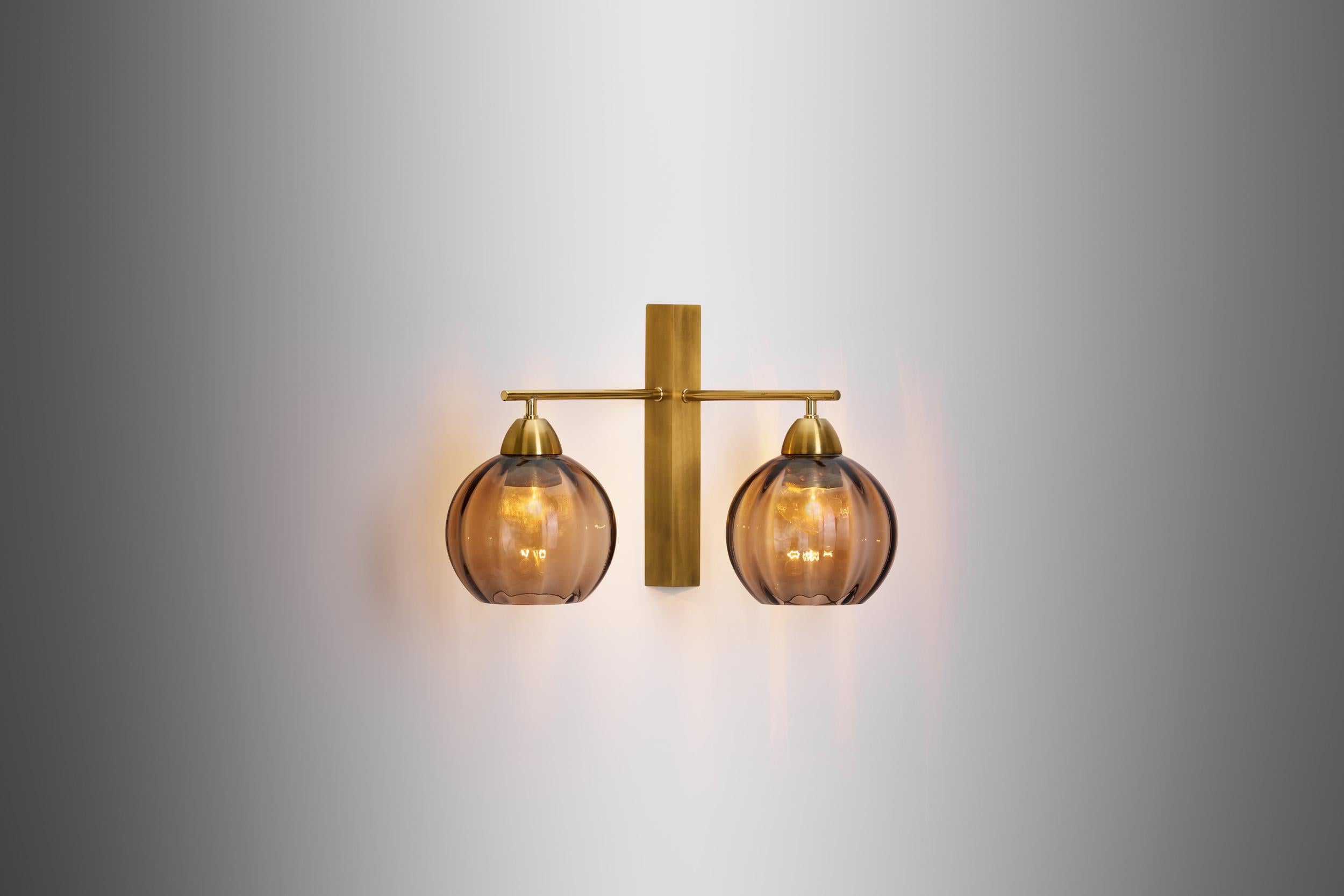 Brass and Smoke Glass Wall Light by Holger Johansson, Sweden 20th Century For Sale 1