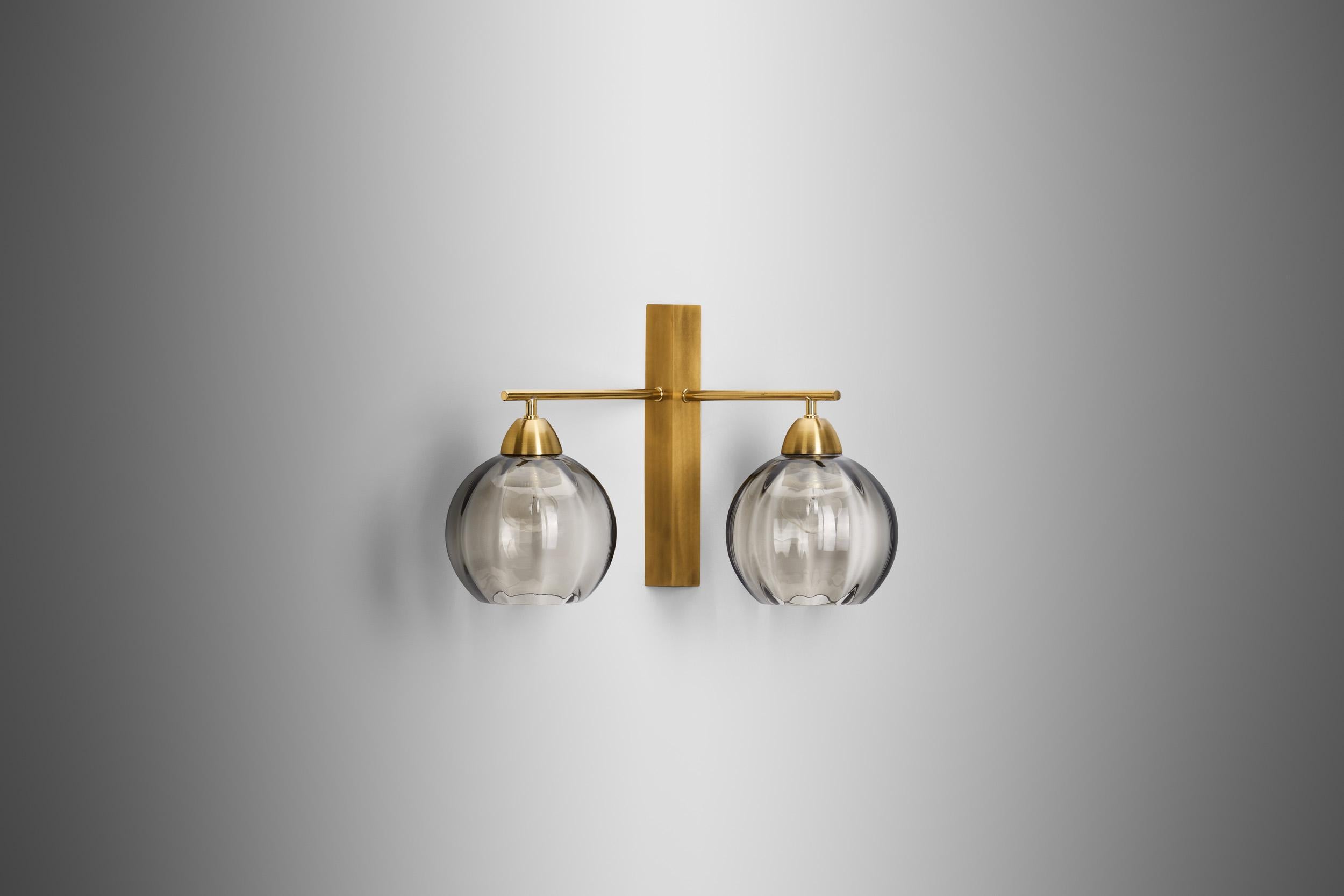 Brass and Smoke Glass Wall Light by Holger Johansson, Sweden 20th Century For Sale 2