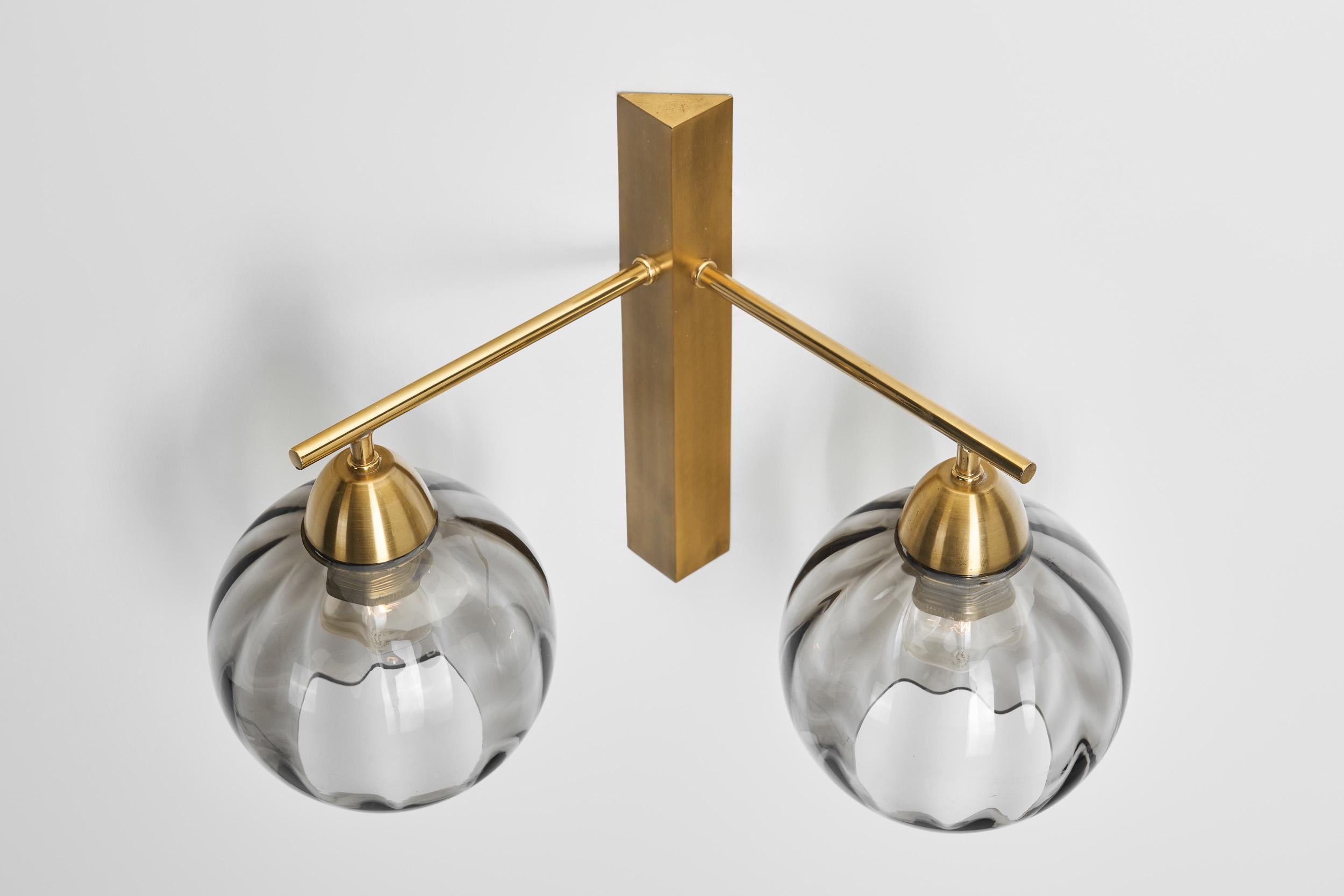 Brass and Smoke Glass Wall Light by Holger Johansson, Sweden 20th Century For Sale 3