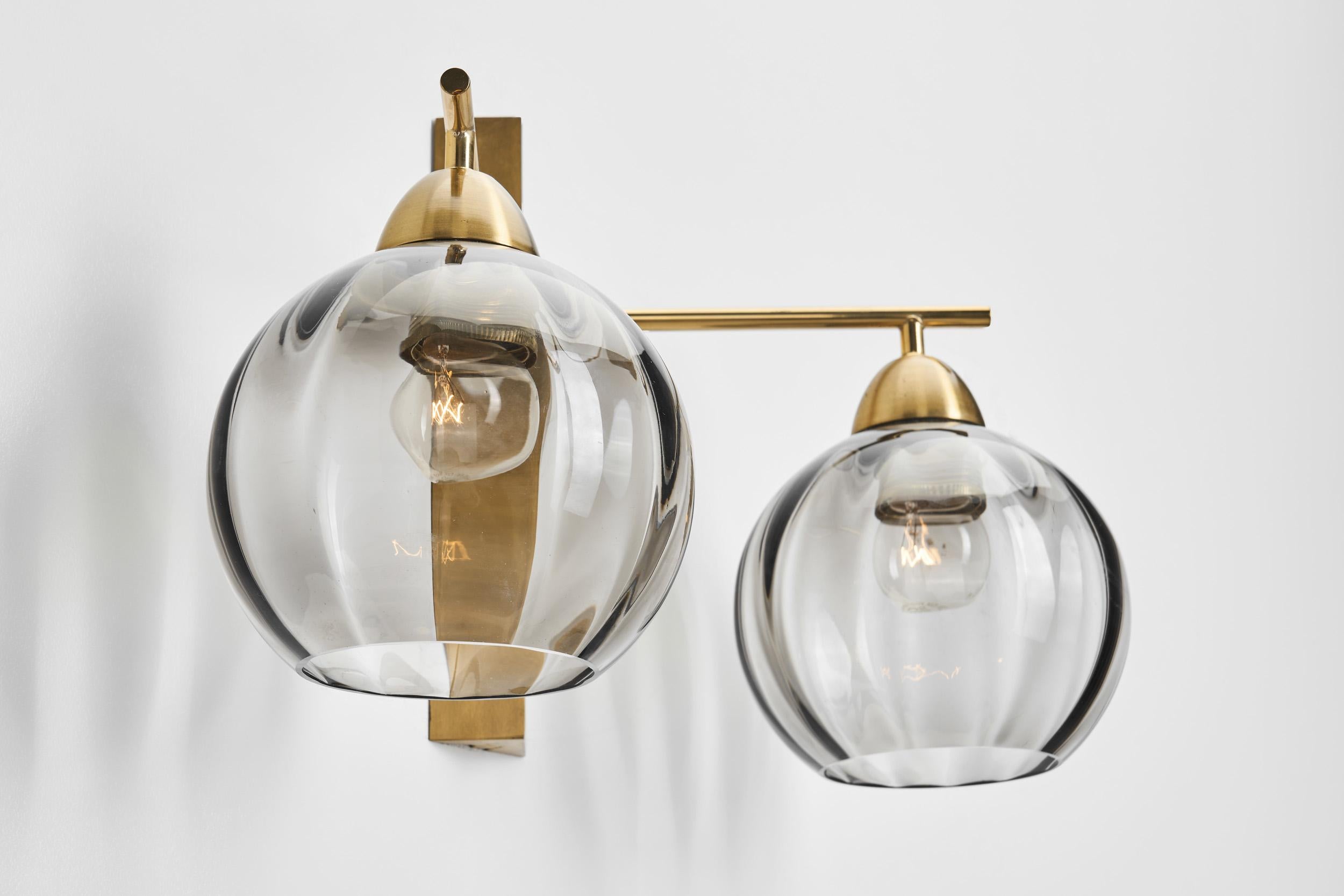 Brass and Smoke Glass Wall Light by Holger Johansson, Sweden 20th Century For Sale 4