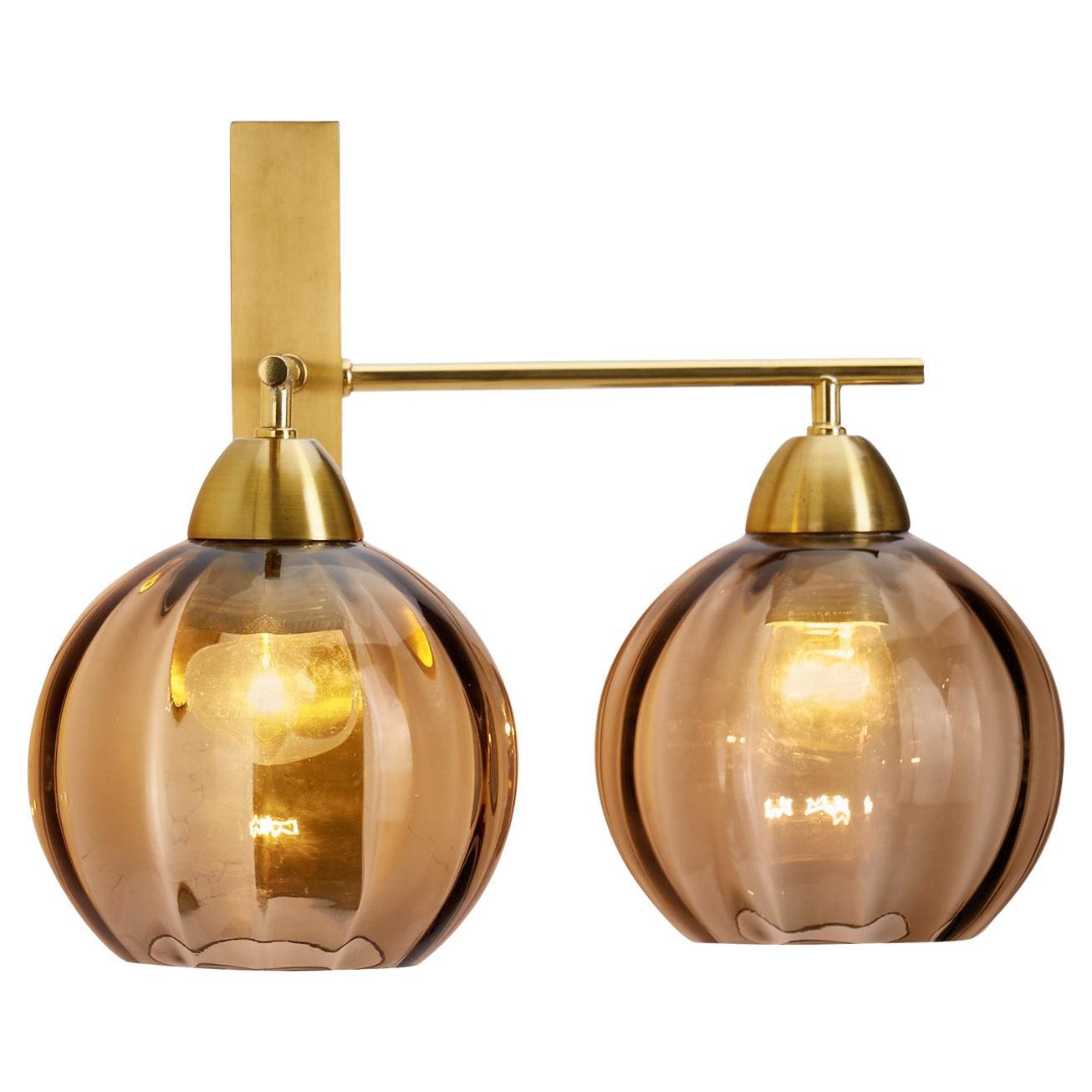 Brass and Smoke Glass Wall Light by Holger Johansson, Sweden 20th Century
