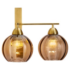 Vintage Brass and Smoke Glass Wall Light by Holger Johansson, Sweden 20th Century