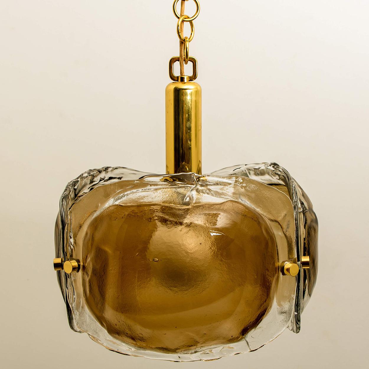 Brass and Smoked Blown Murano Glass Pendant Light by Kalmar, 1960s 4