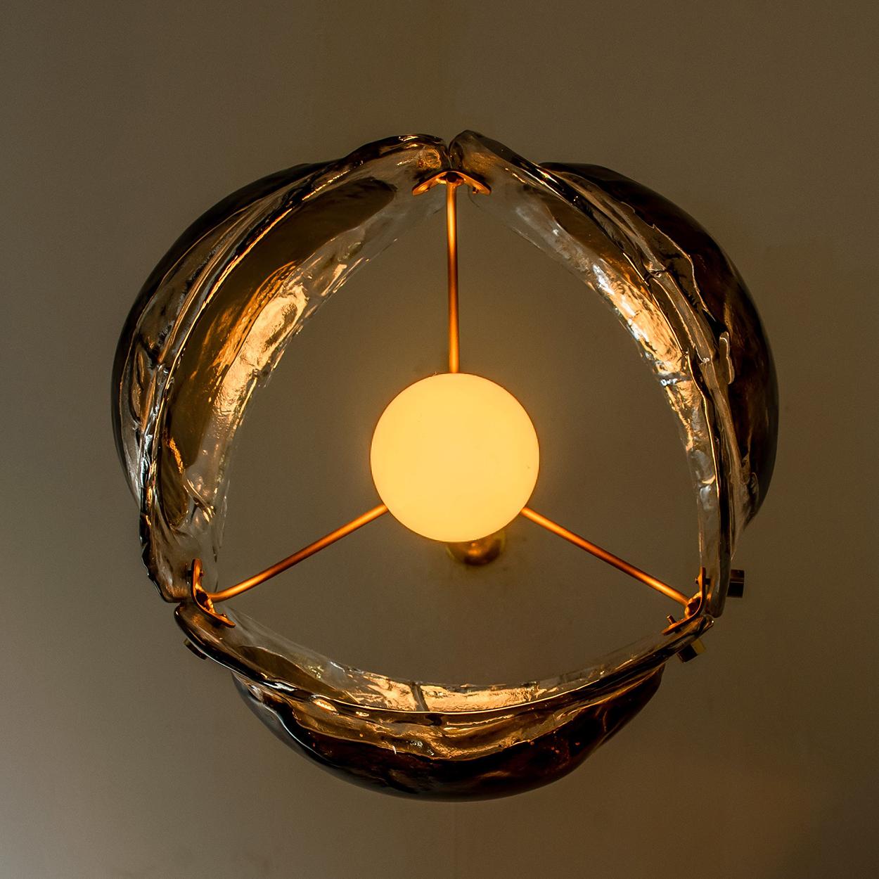 Brass and Smoked Blown Murano Glass Pendant Light by Kalmar, 1960s 6