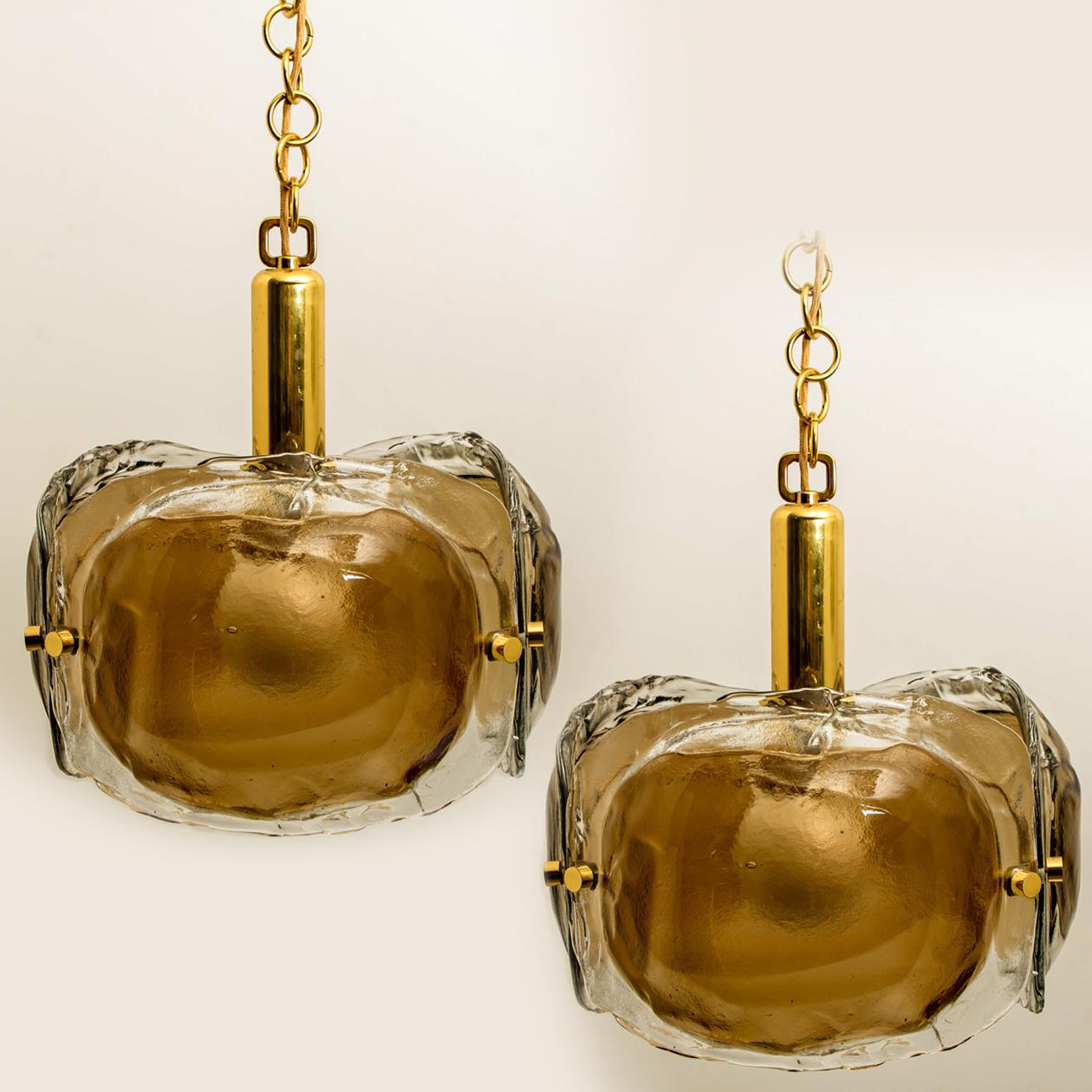 Mid-Century Modern Brass and Smoked Blown Murano Glass Pendant Light by Kalmar, 1960s