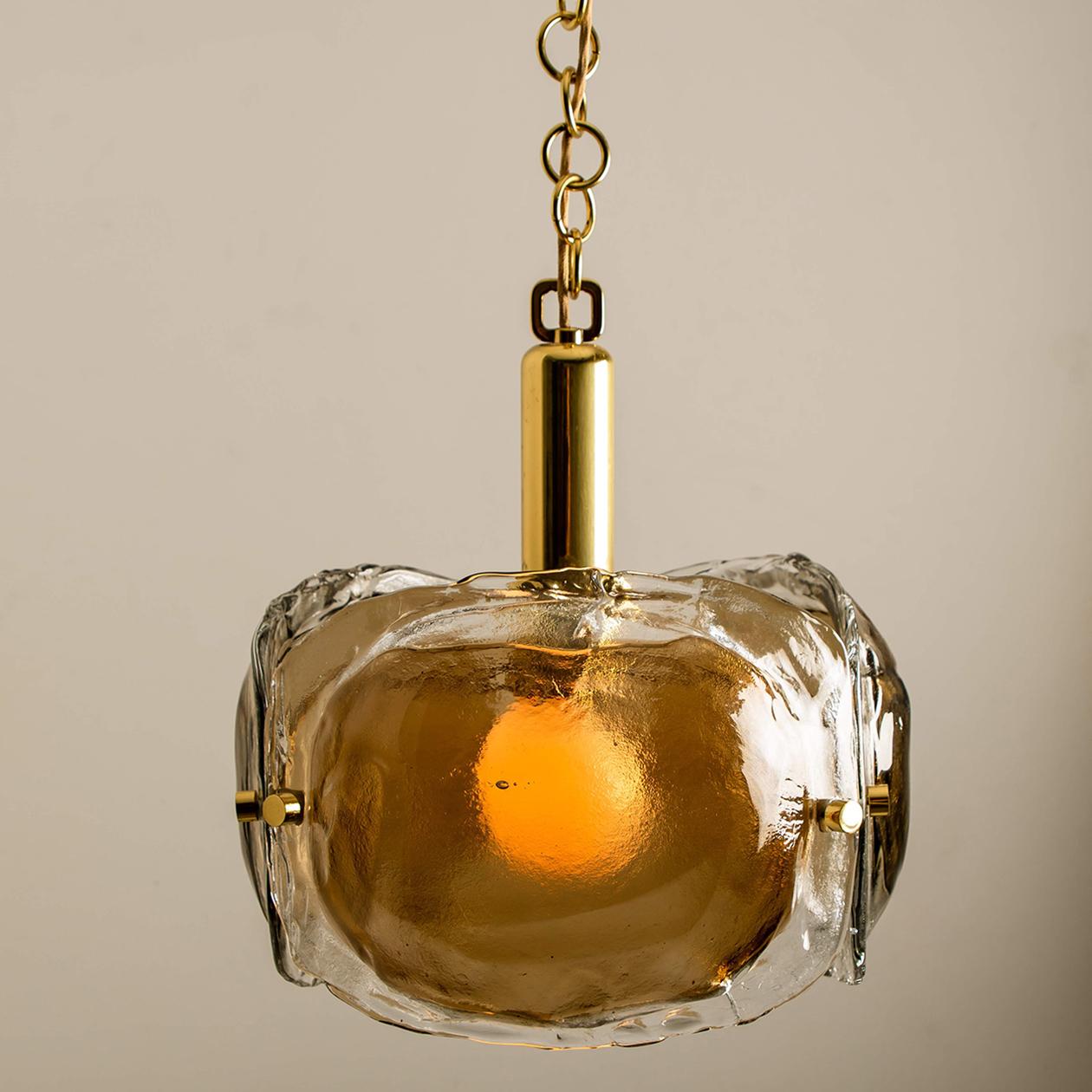 Mid-20th Century Brass and Smoked Blown Murano Glass Pendant Light by Kalmar, 1960s