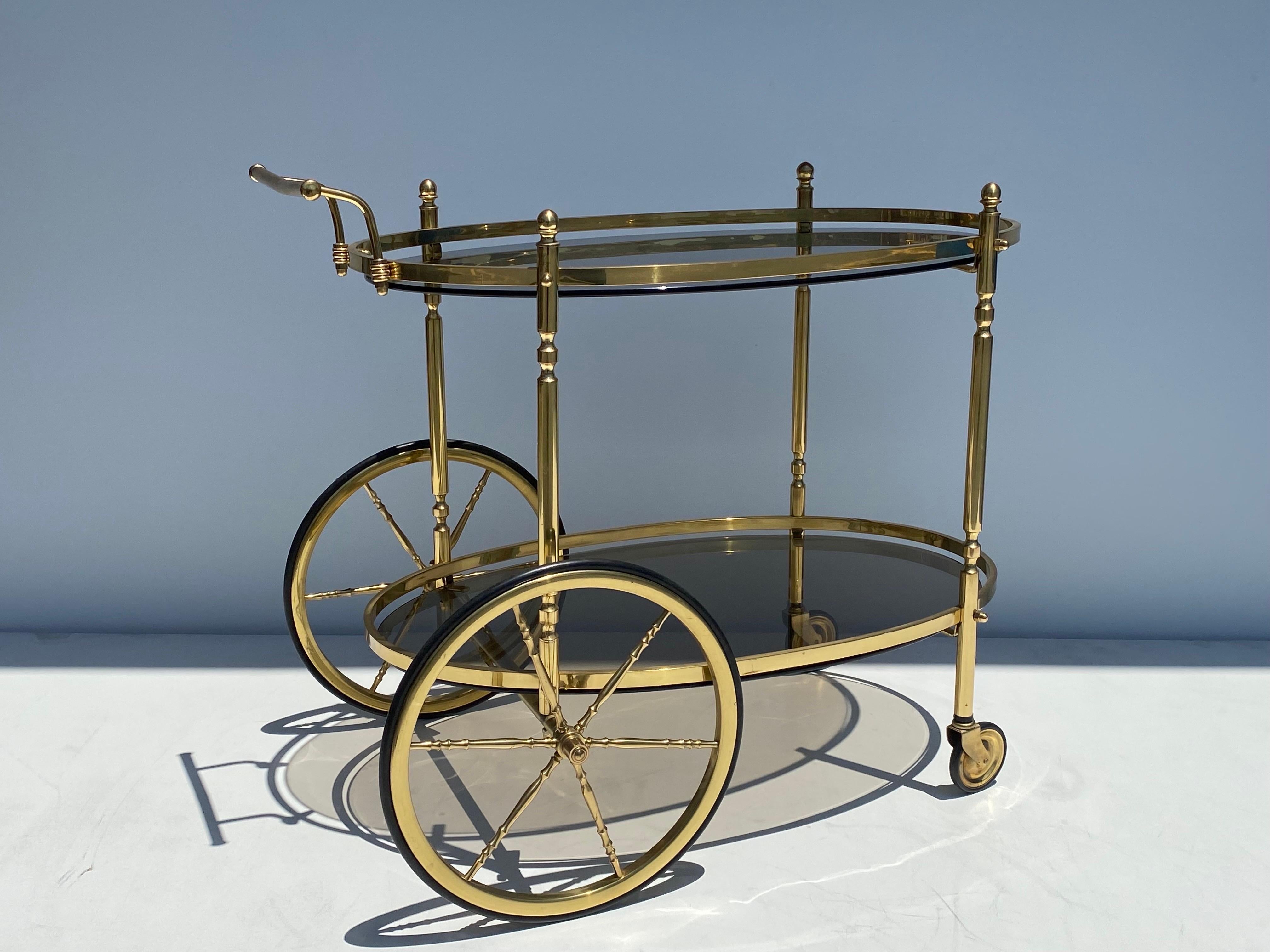 Italian Brass and Smoked Glass Bar Cart