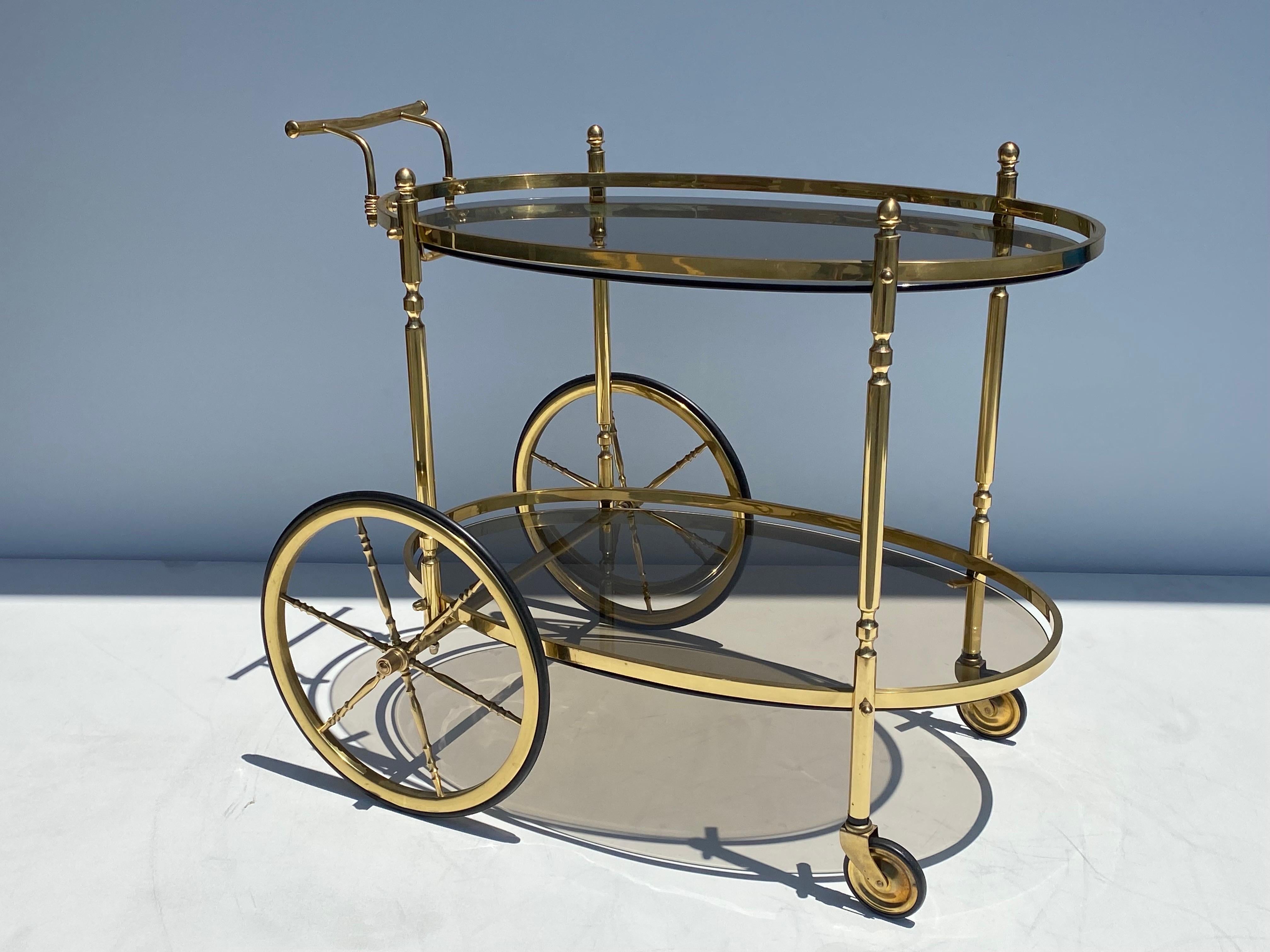 Late 20th Century Brass and Smoked Glass Bar Cart