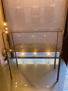 Brass and Smoked Glass Bombe Console Table, 1970s