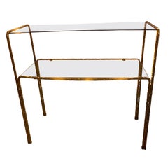Brass and Smoked Glass Bombe Console Table, 1970s