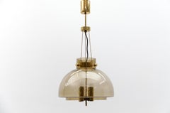 Brass and Smoked Glass Ceiling Lamp from Limburg, Germany, 1960s