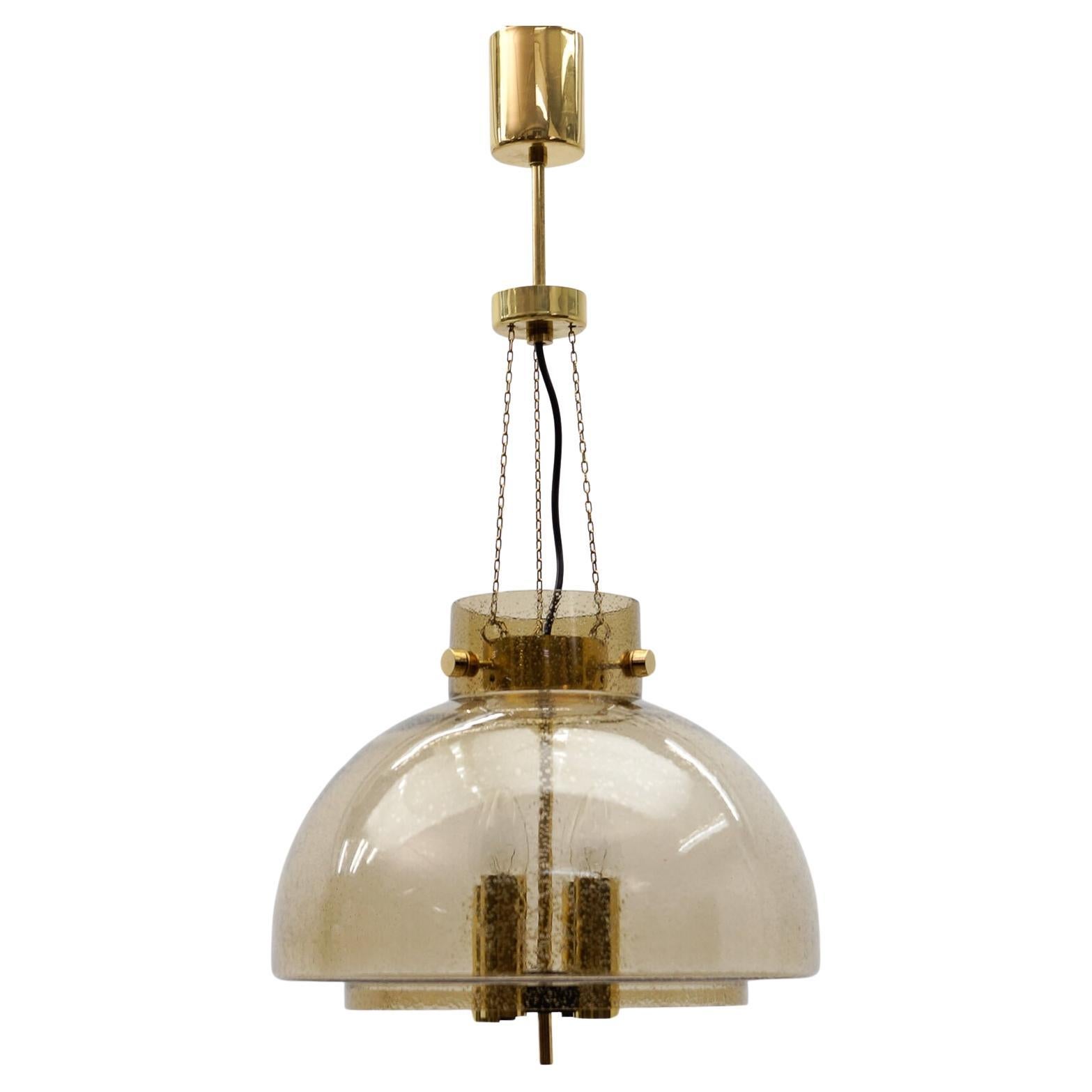 Brass and Smoked Glass Ceiling Lamp from Limburg, Germany, 1960s For Sale