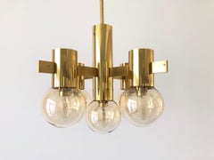 Brass and Smoked Glass Chandelier attr. H. Agne Jacobsson, 1960s, Sweden