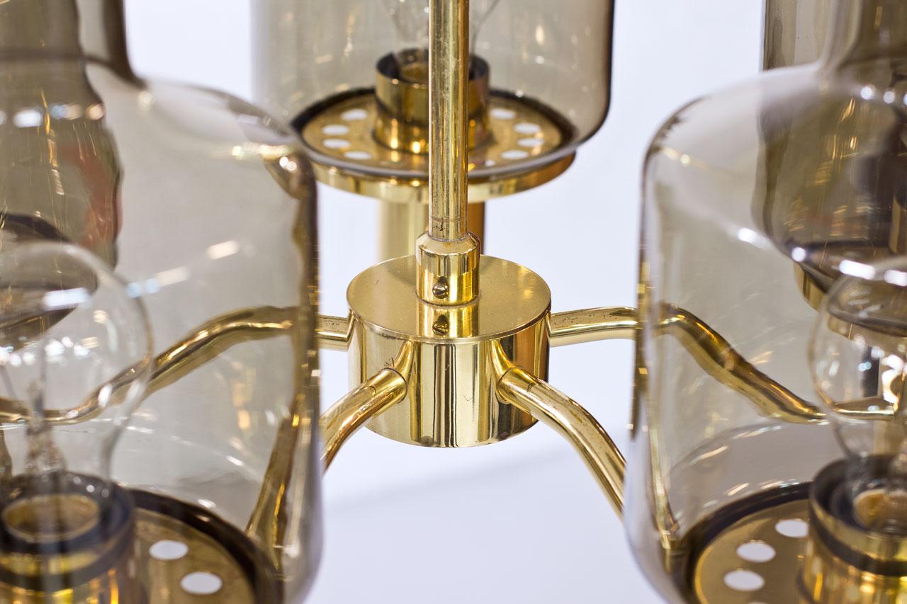 Brass and Smoked Glass Chandelier by Hans-Agne Jakobsson, 1960s 4