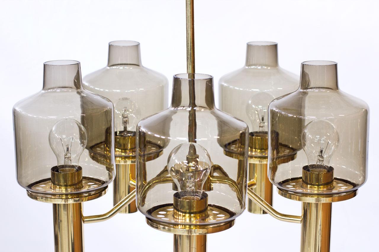 Brass and Smoked Glass Chandelier by Hans-Agne Jakobsson, 1960s 1