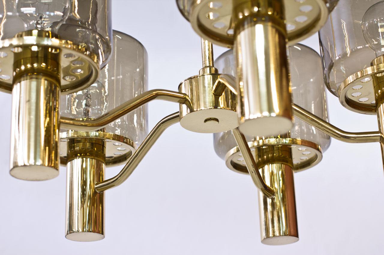 Brass and Smoked Glass Chandelier by Hans-Agne Jakobsson, 1960s 3