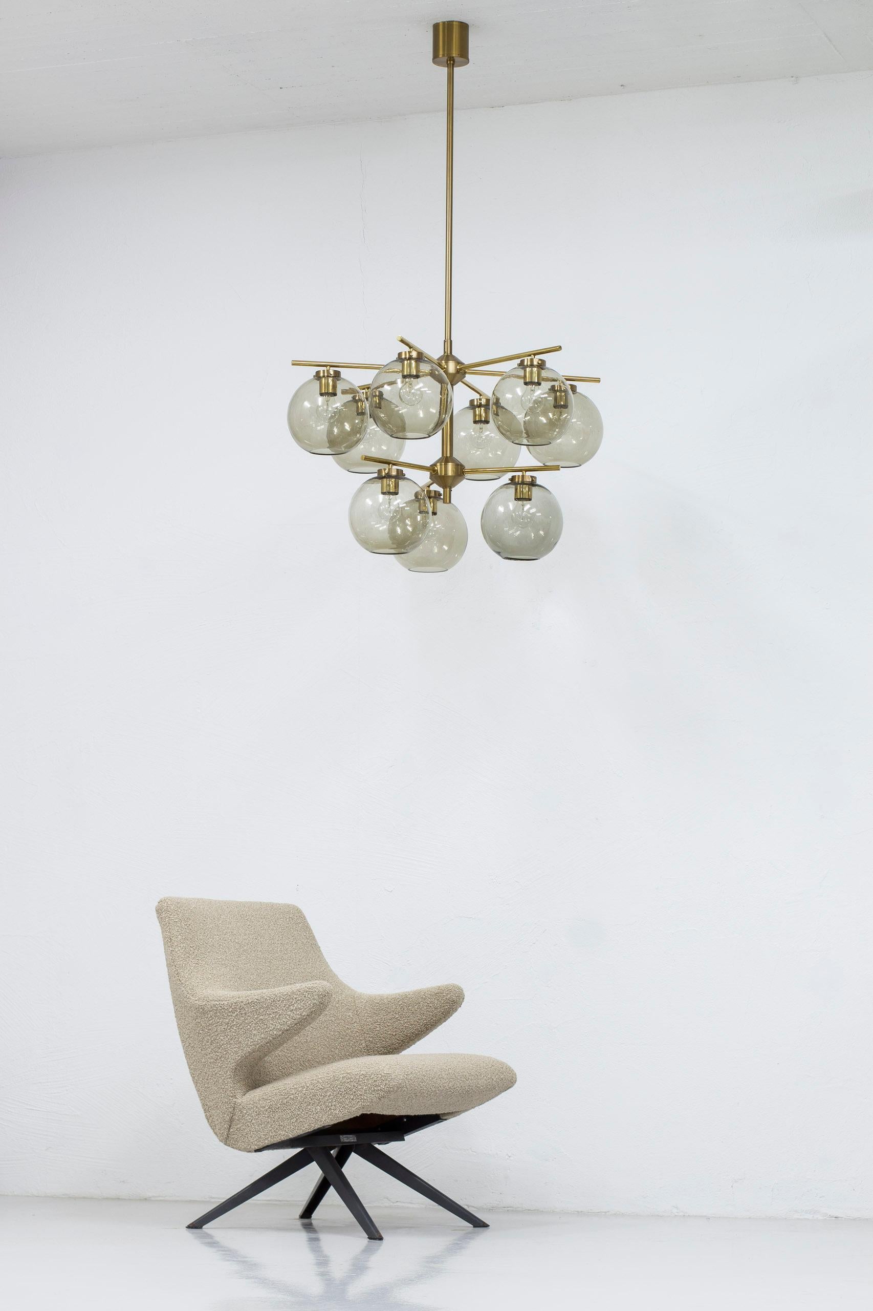 Brass and smoked glass chandeliers by Holger Johansson, Sweden, 1960s 4