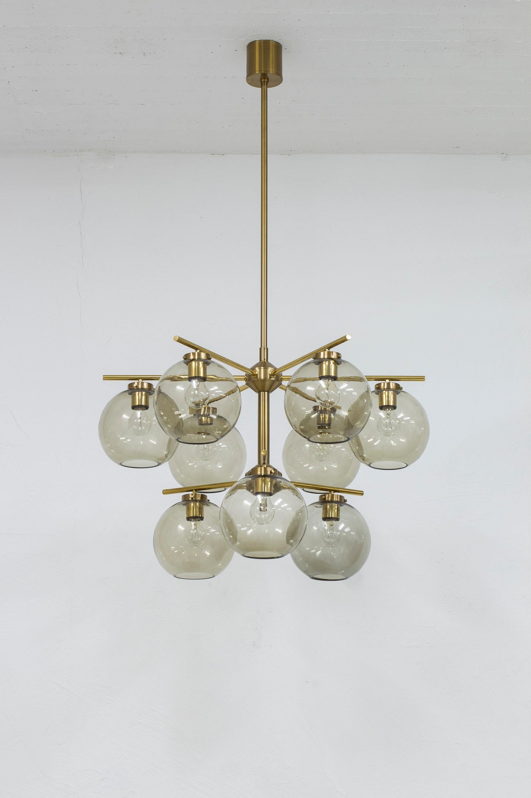 Brass and smoked glass chandeliers by Holger Johansson, Sweden, 1960s 6