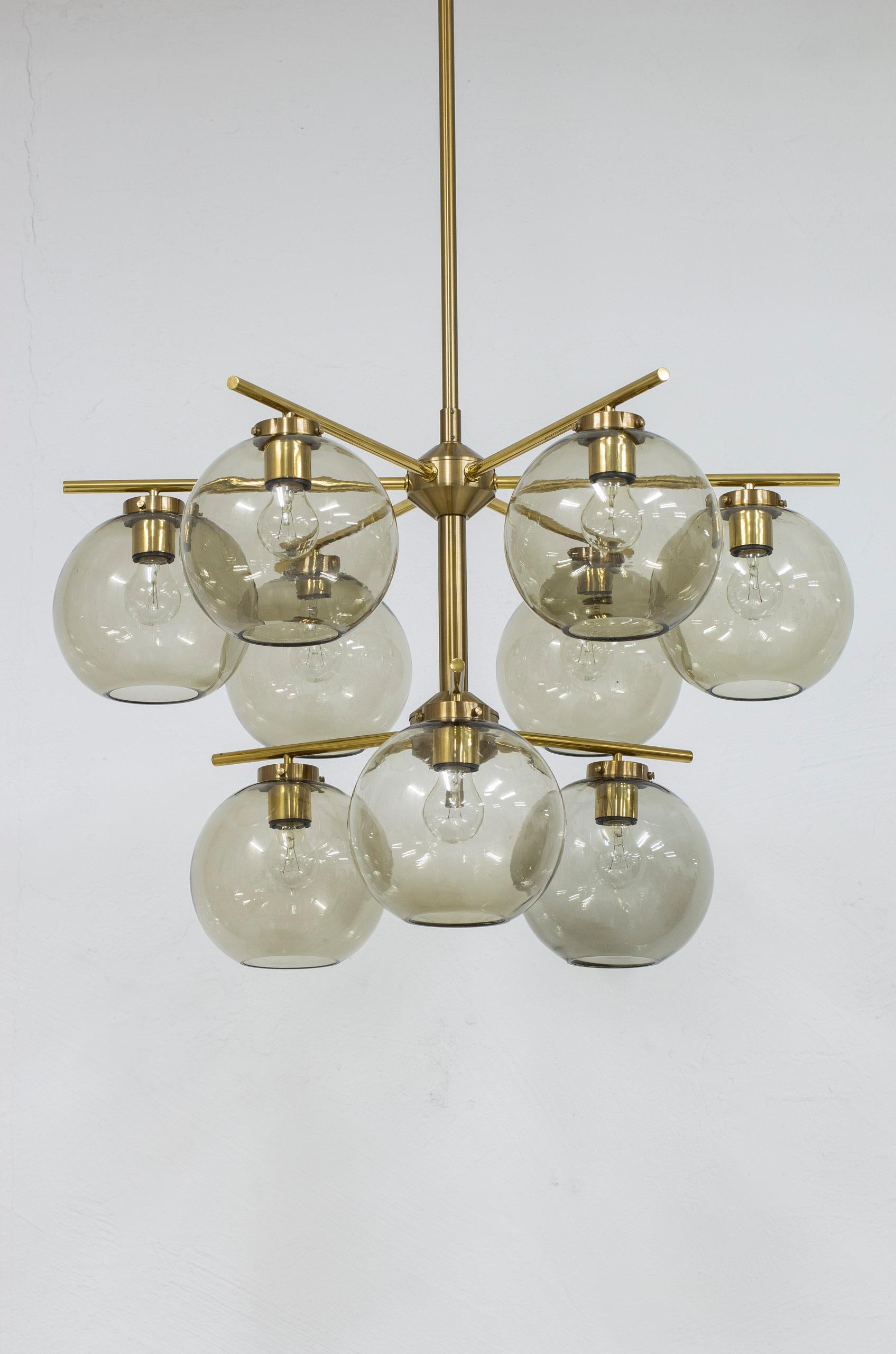 Brass and smoked glass chandeliers by Holger Johansson, Sweden, 1960s 7