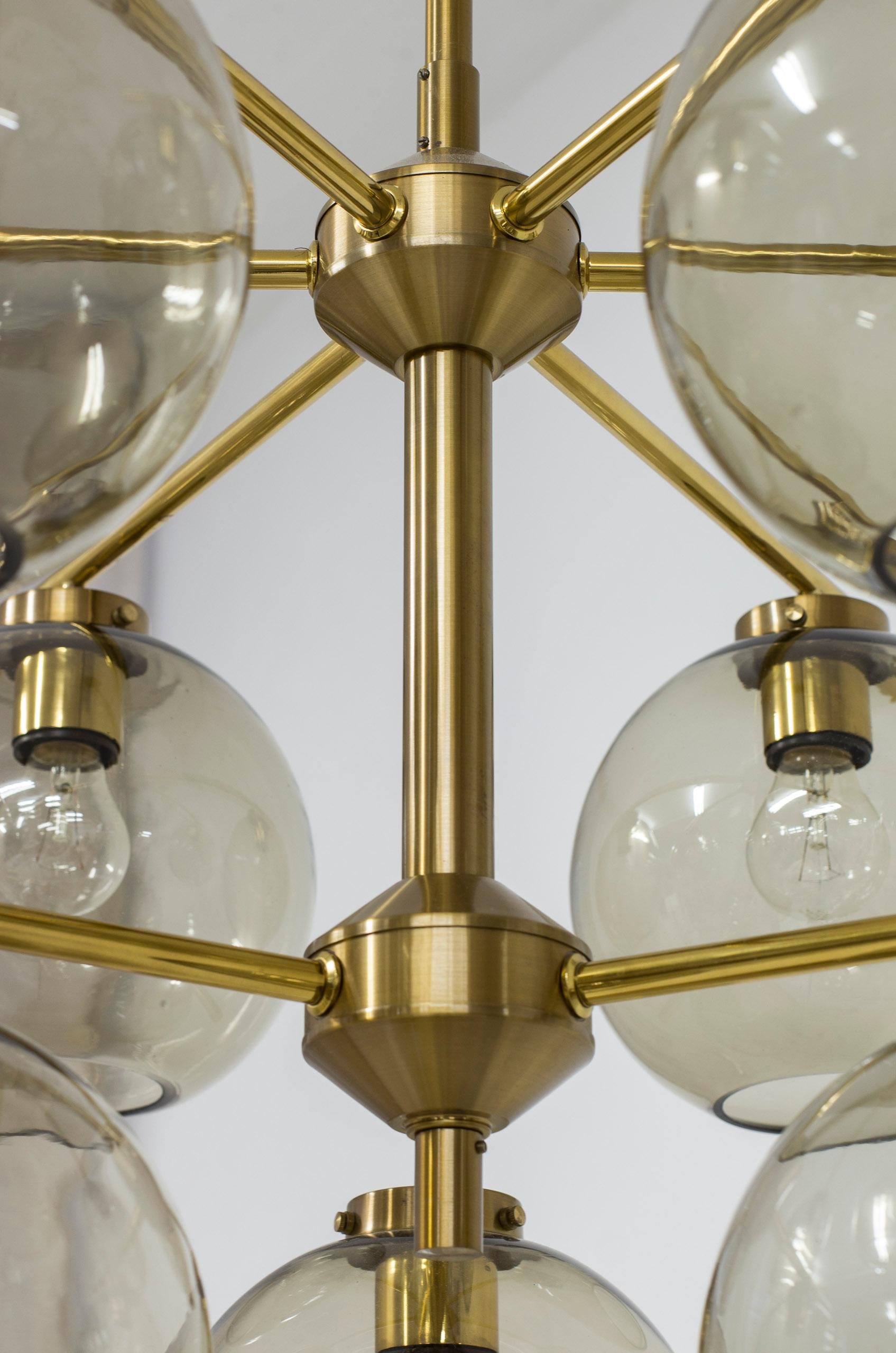 Brass and smoked glass chandeliers by Holger Johansson, Sweden, 1960s 9