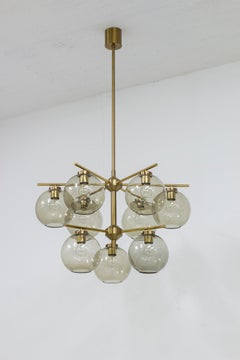Brass and smoked glass chandeliers by Holger Johansson, Sweden, 1960s