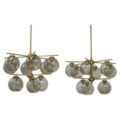 Brass and smoked glass chandeliers by Holger Johansson, Sweden, 1960s