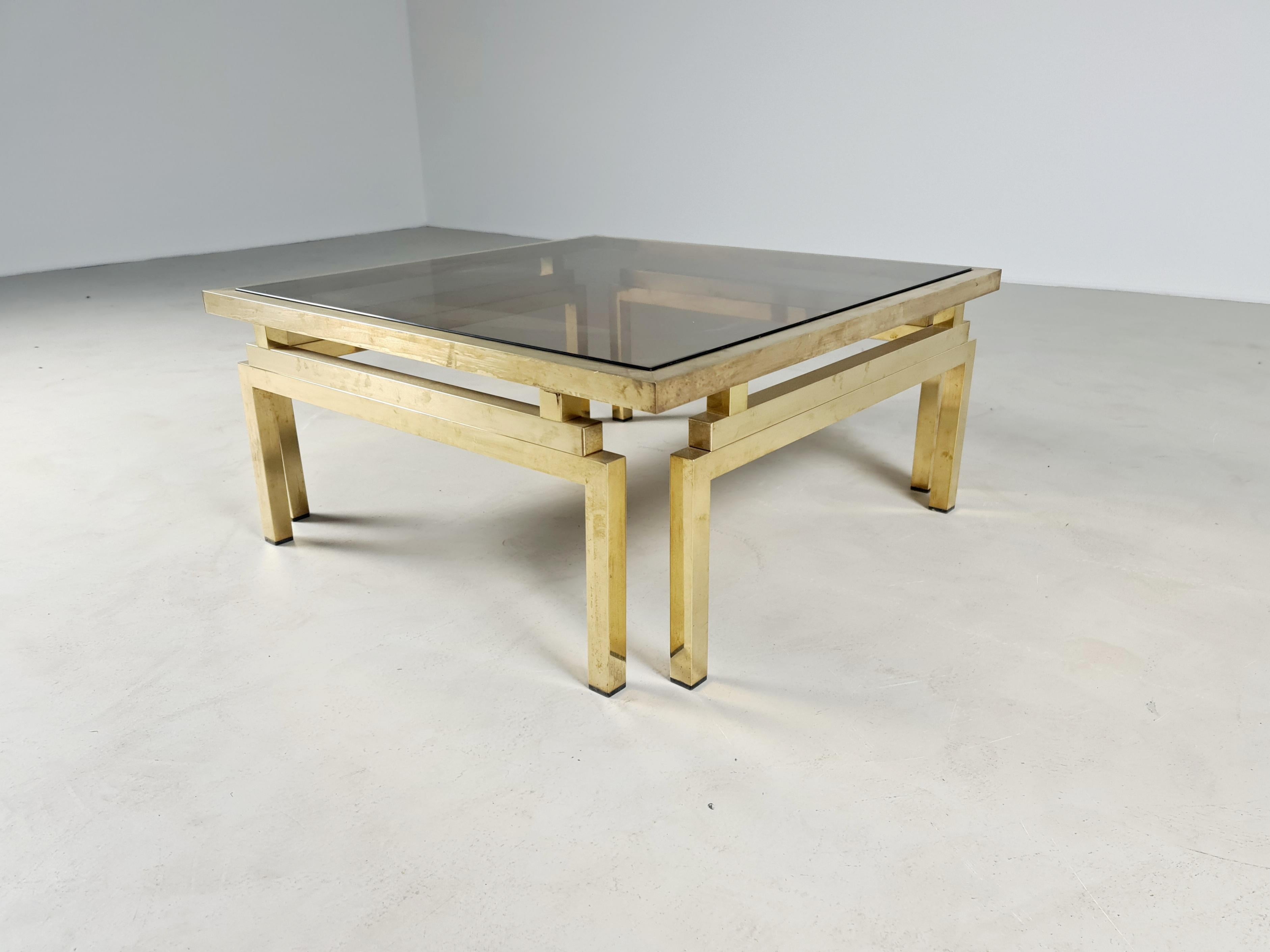 European Brass and Smoked Glass Coffee Table by Romeo Rega, 1970s For Sale