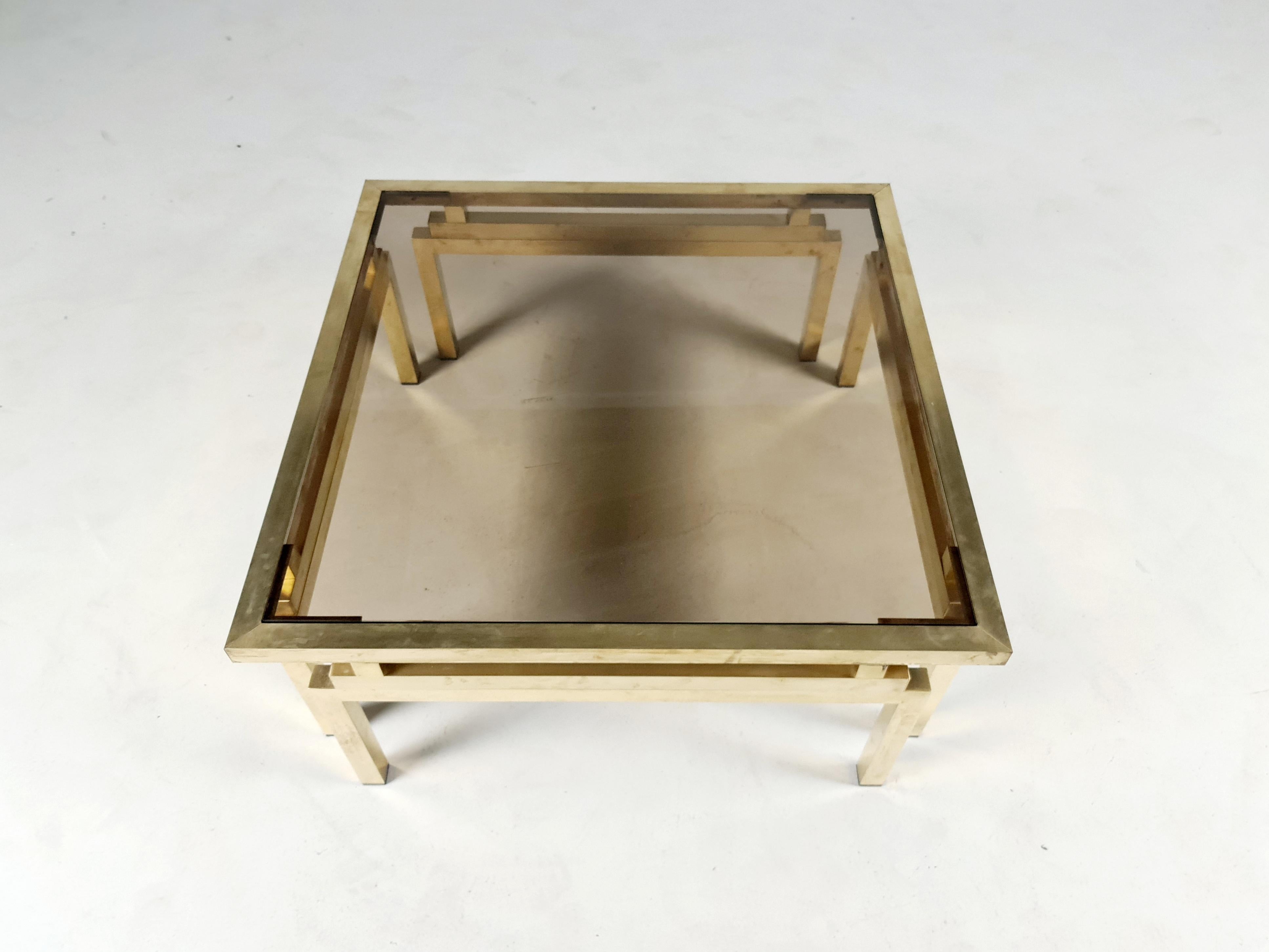 Brass and Smoked Glass Coffee Table by Romeo Rega, 1970s In Good Condition For Sale In amstelveen, NL